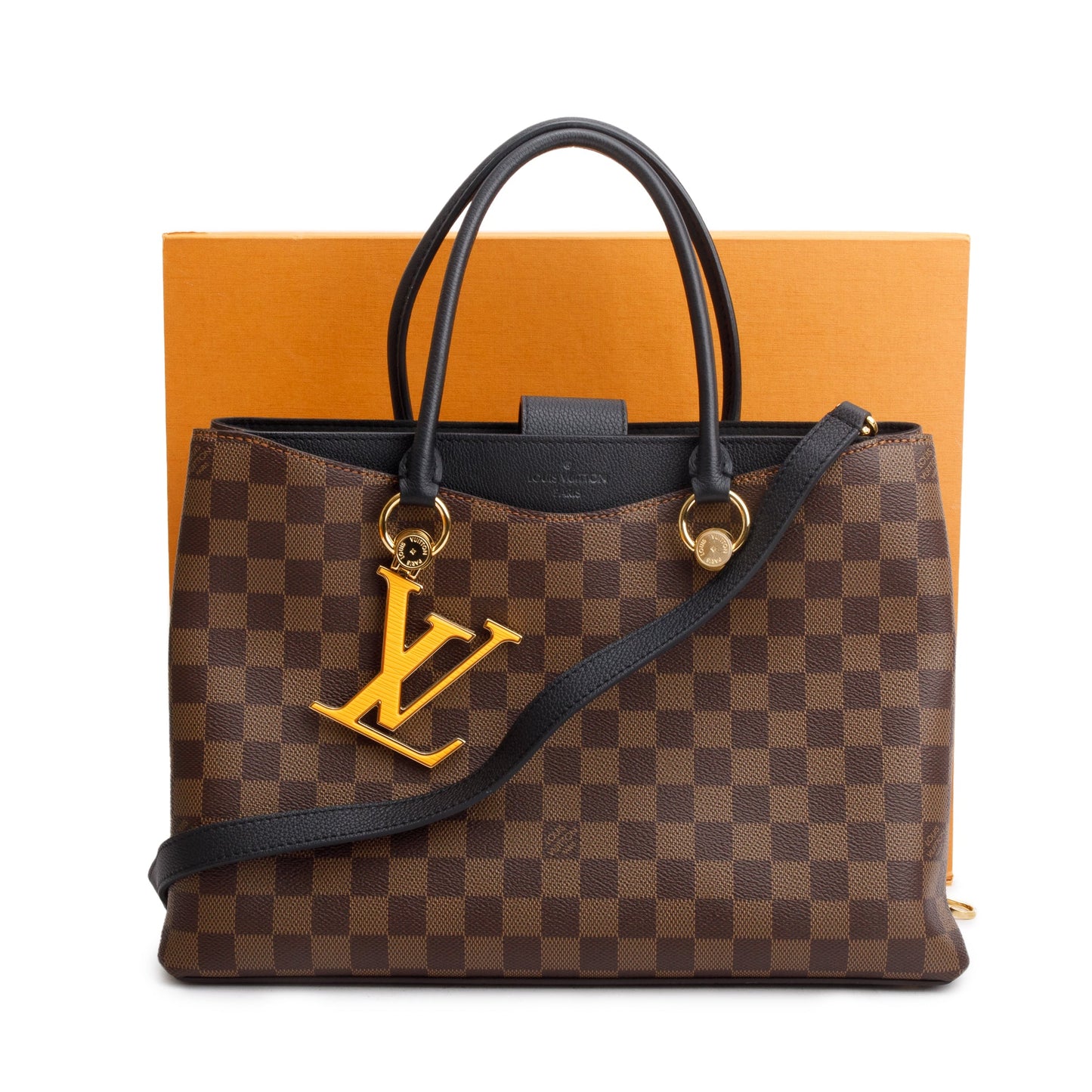 Louis Vuitton 2020 Damier Ebene Black Leather Riverside Tote