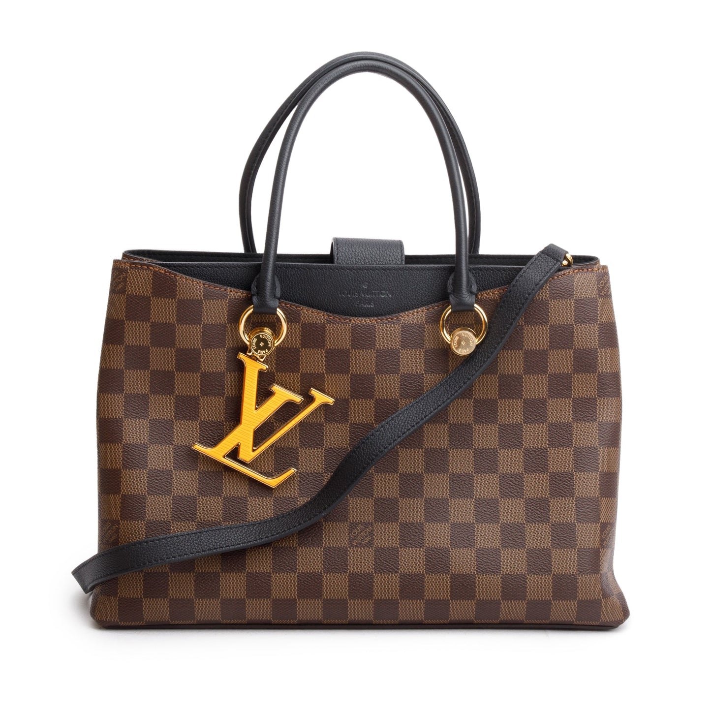 Louis Vuitton 2020 Damier Ebene Black Leather Riverside Tote