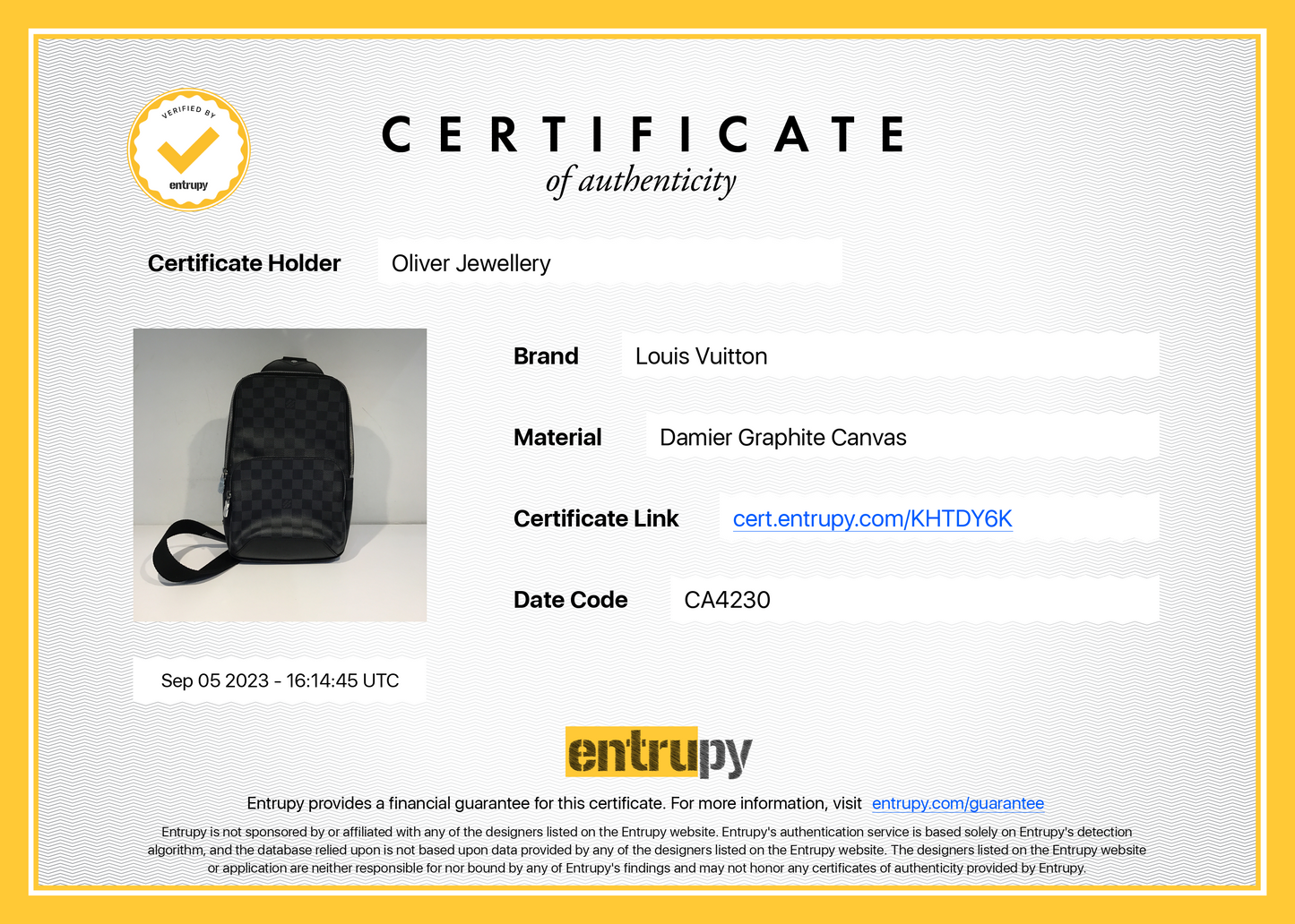 Louis Vuitton 2020 Damier Graphite Avenue Sling Bag NM