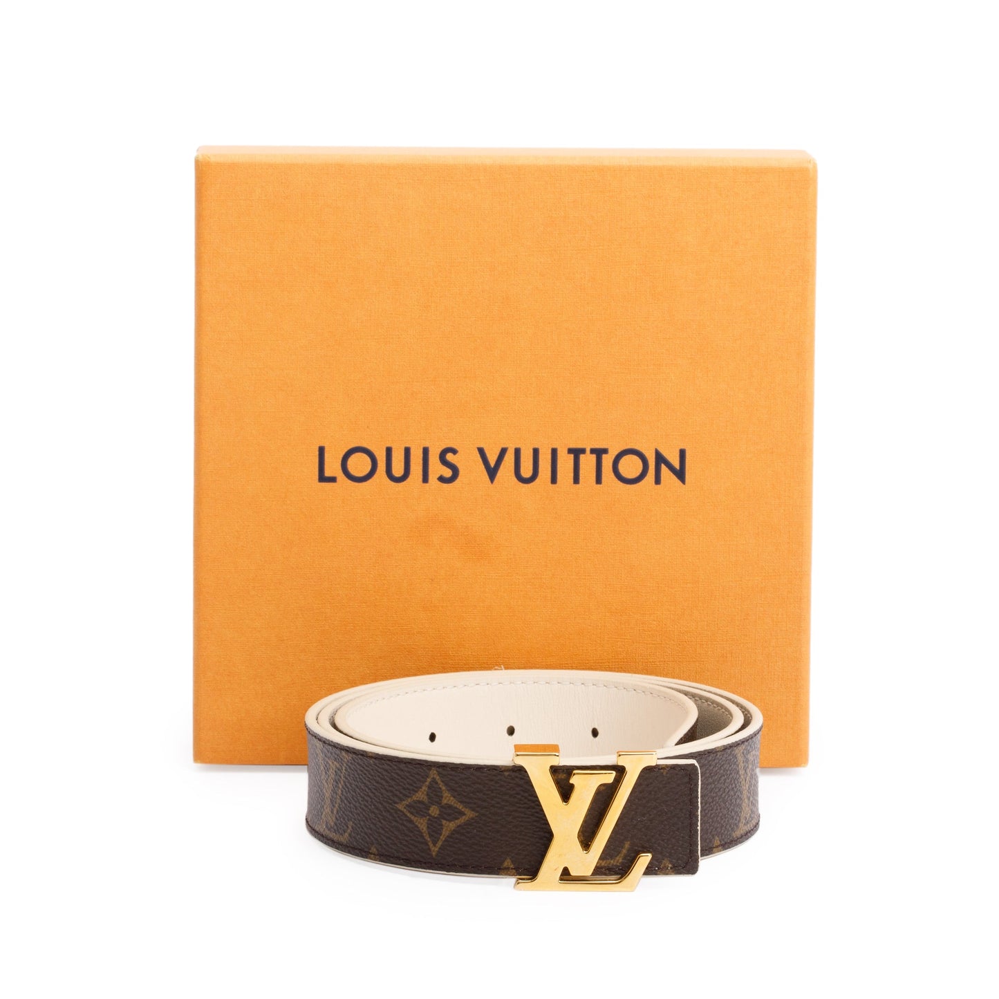Louis Vuitton 2020 Monogram Beige Cowhide Leather LV Initiales 30 MM Reversible Belt 90 36