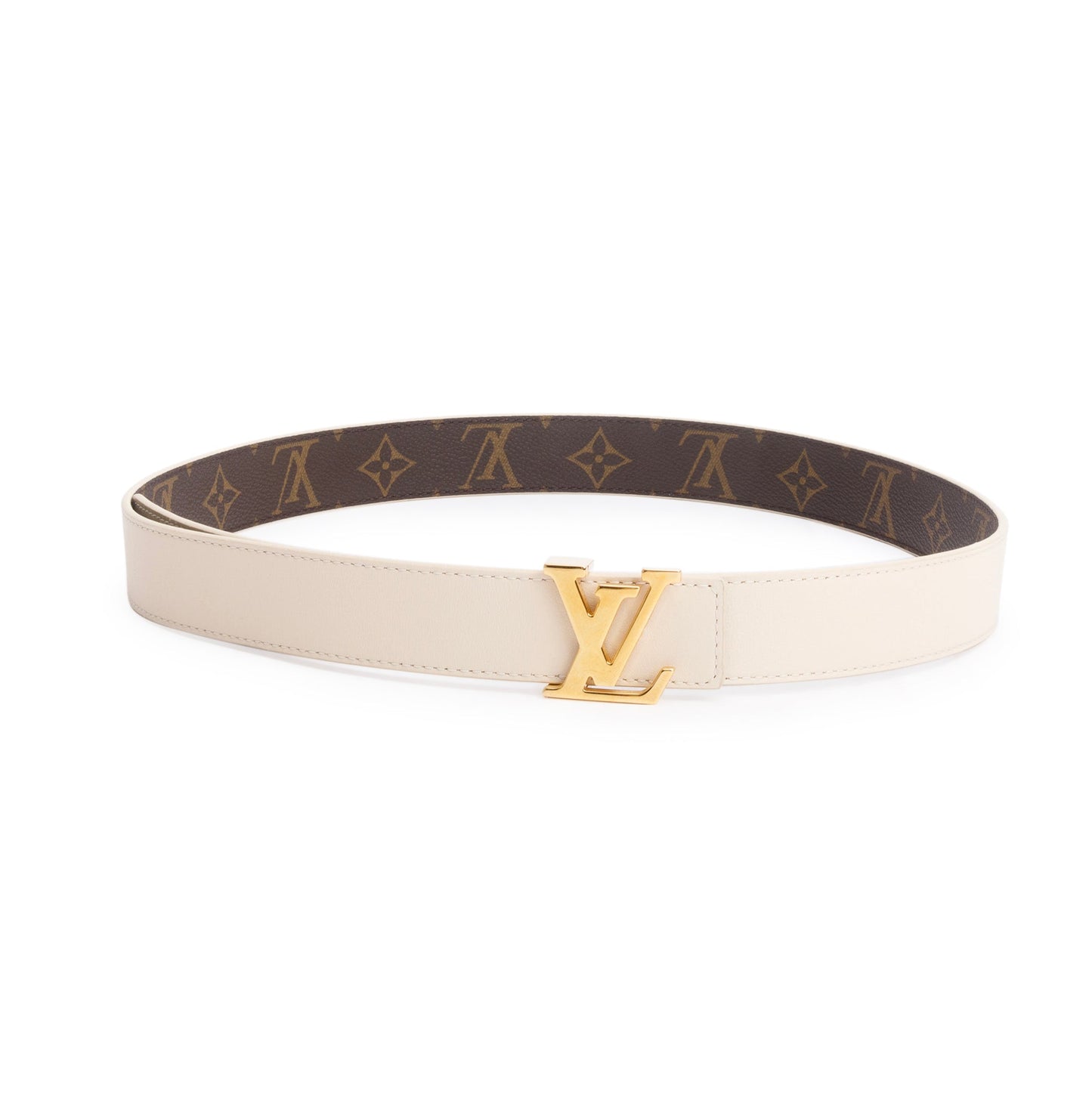 Louis Vuitton 2020 Monogram Beige Cowhide Leather LV Initiales 30 MM Reversible Belt 90 36