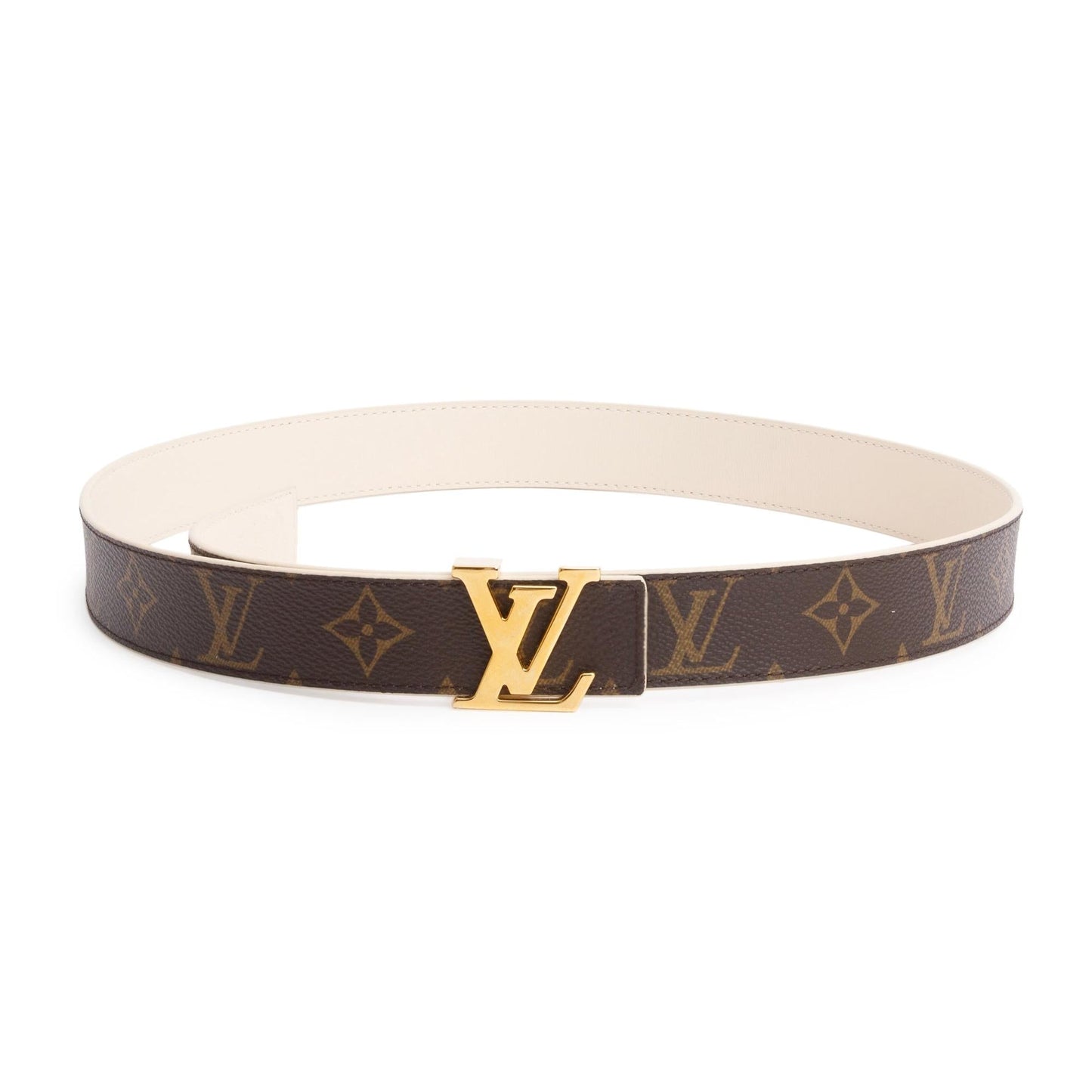 Louis Vuitton 2020 Monogram Beige Cowhide Leather LV Initiales 30 MM Reversible Belt 90 36
