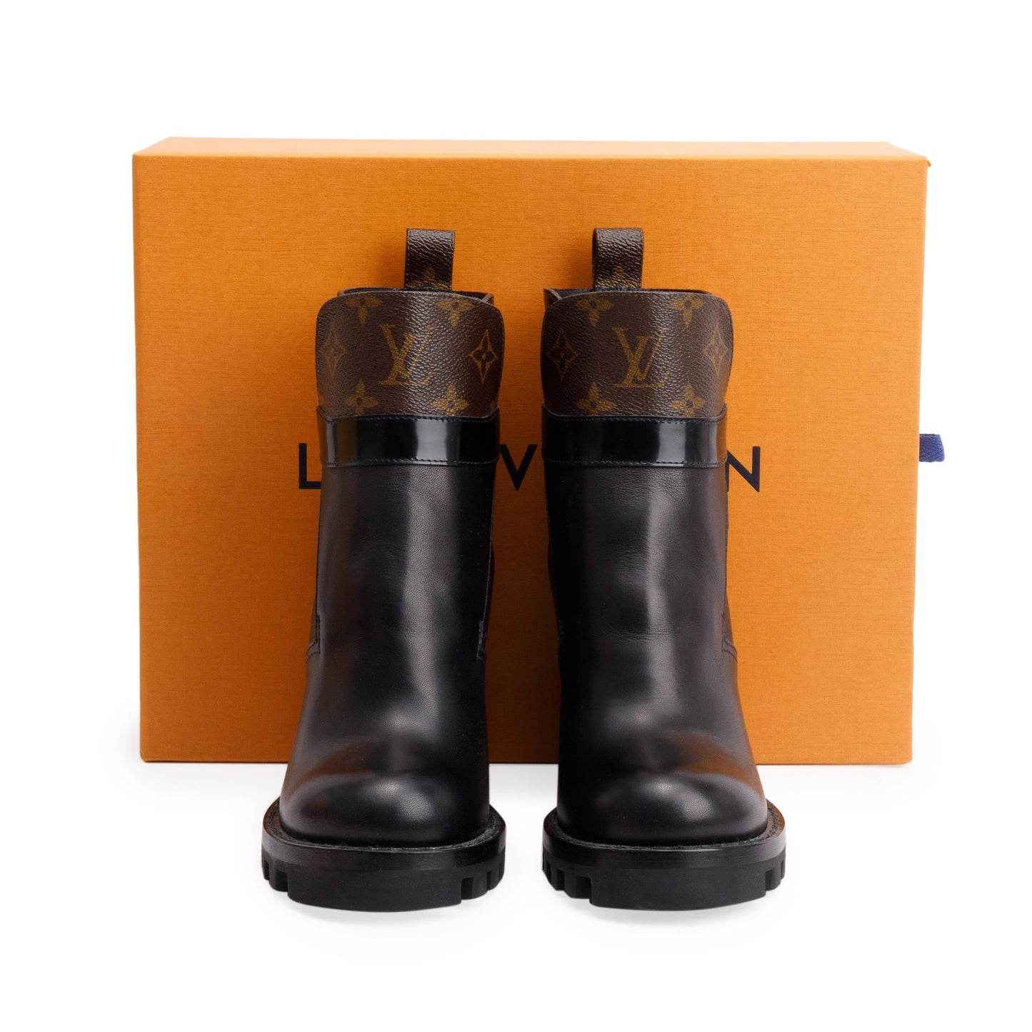 Louis Vuitton 2020 Monogram Black Leather Star Trail Combat Boots, Size 36.5