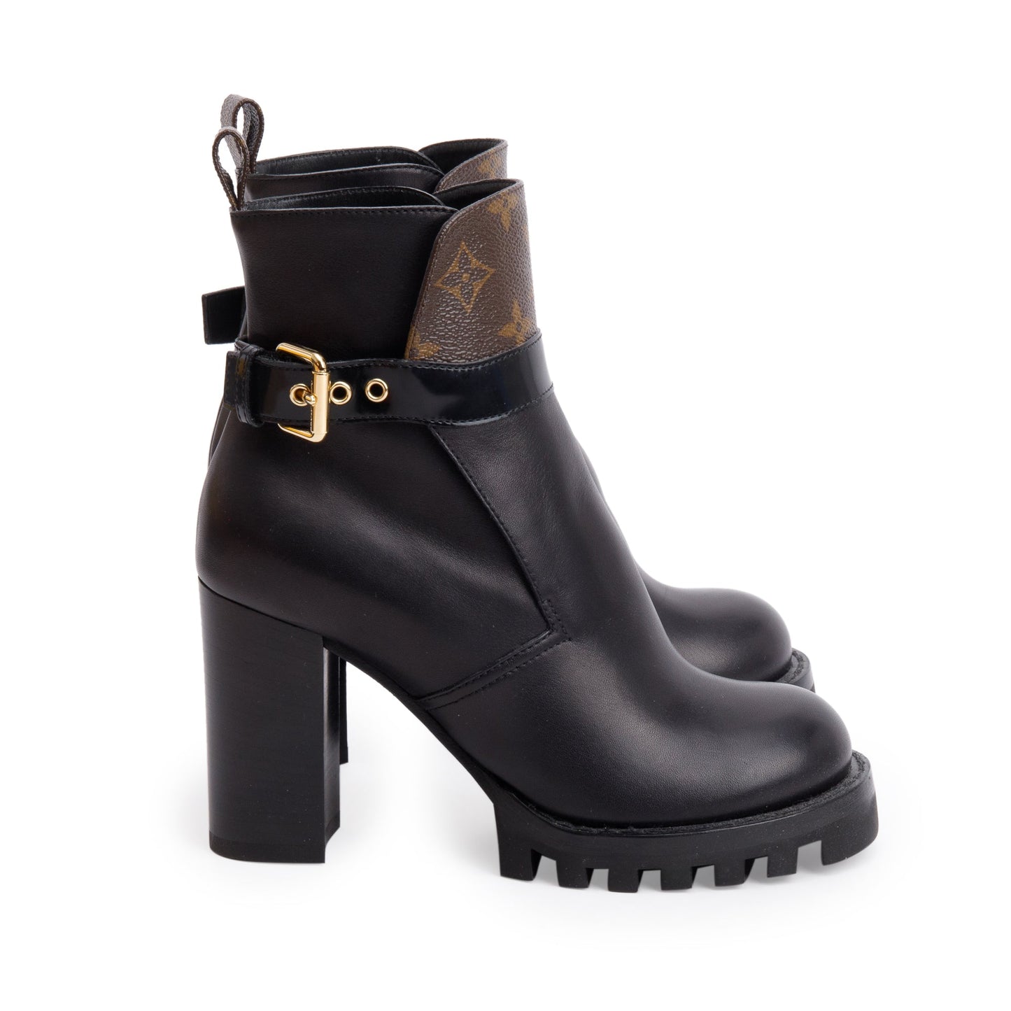 Louis Vuitton 2020 Monogram Black Leather Star Trail Combat Boots, Size 36.5