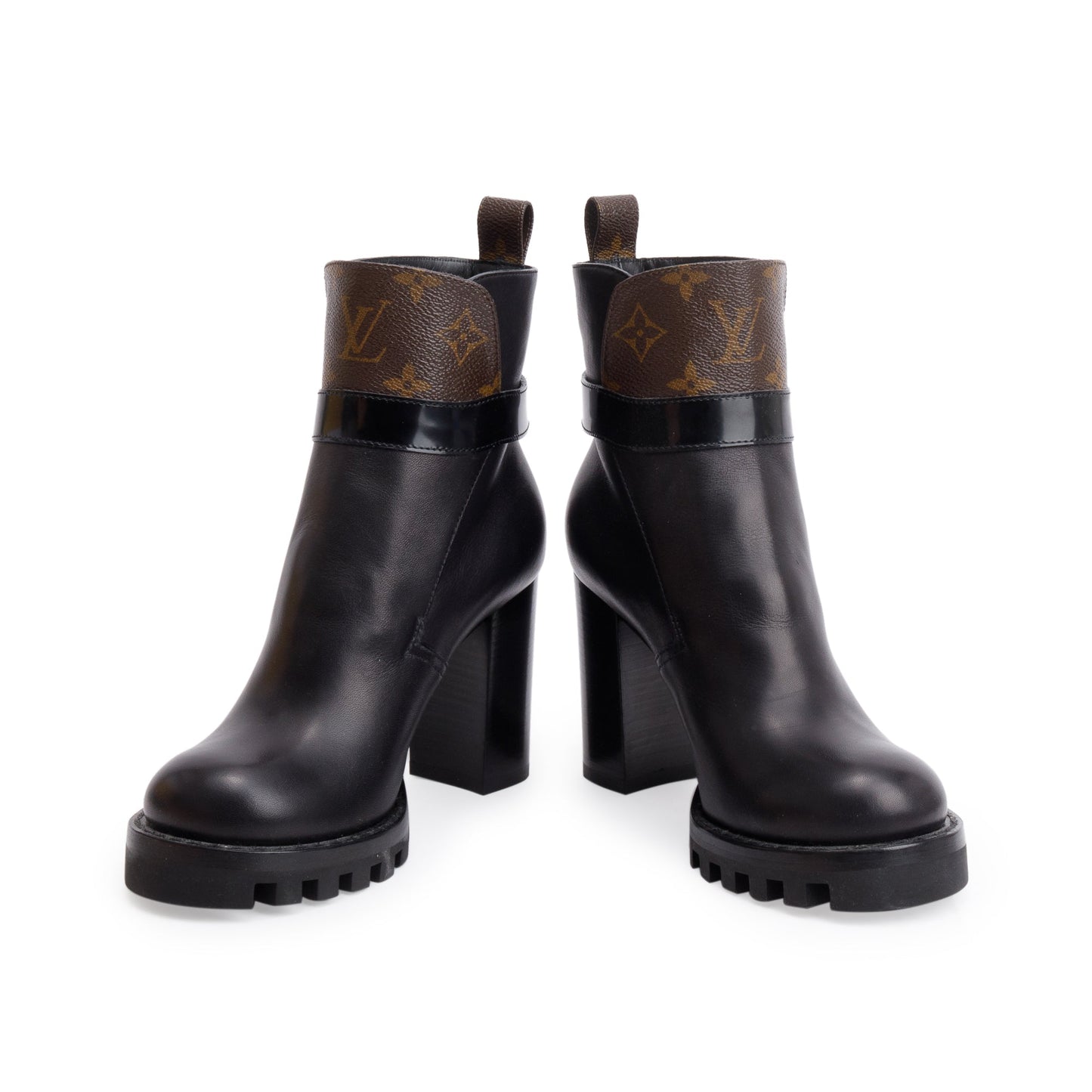 Louis Vuitton 2020 Monogram Black Leather Star Trail Combat Boots, Size 36.5