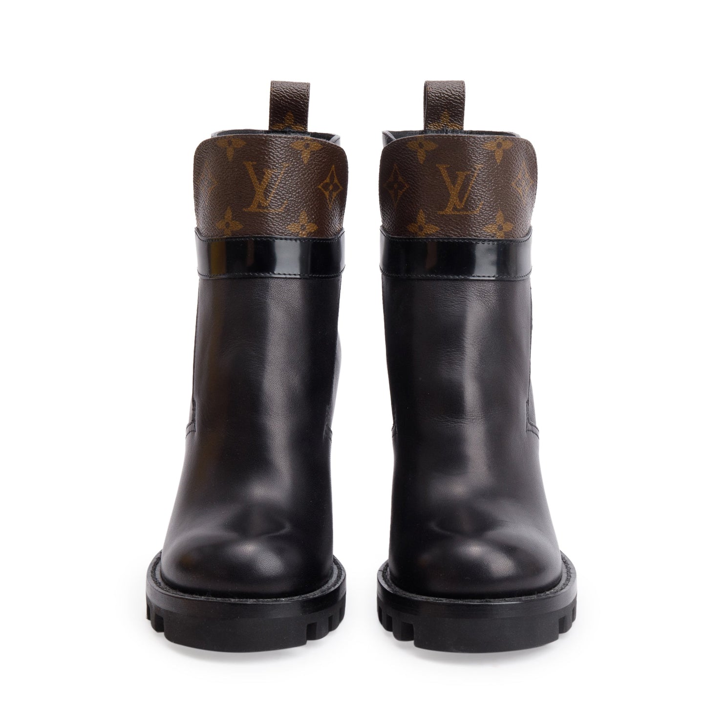 Louis Vuitton 2020 Monogram Black Leather Star Trail Combat Boots, Size 36.5