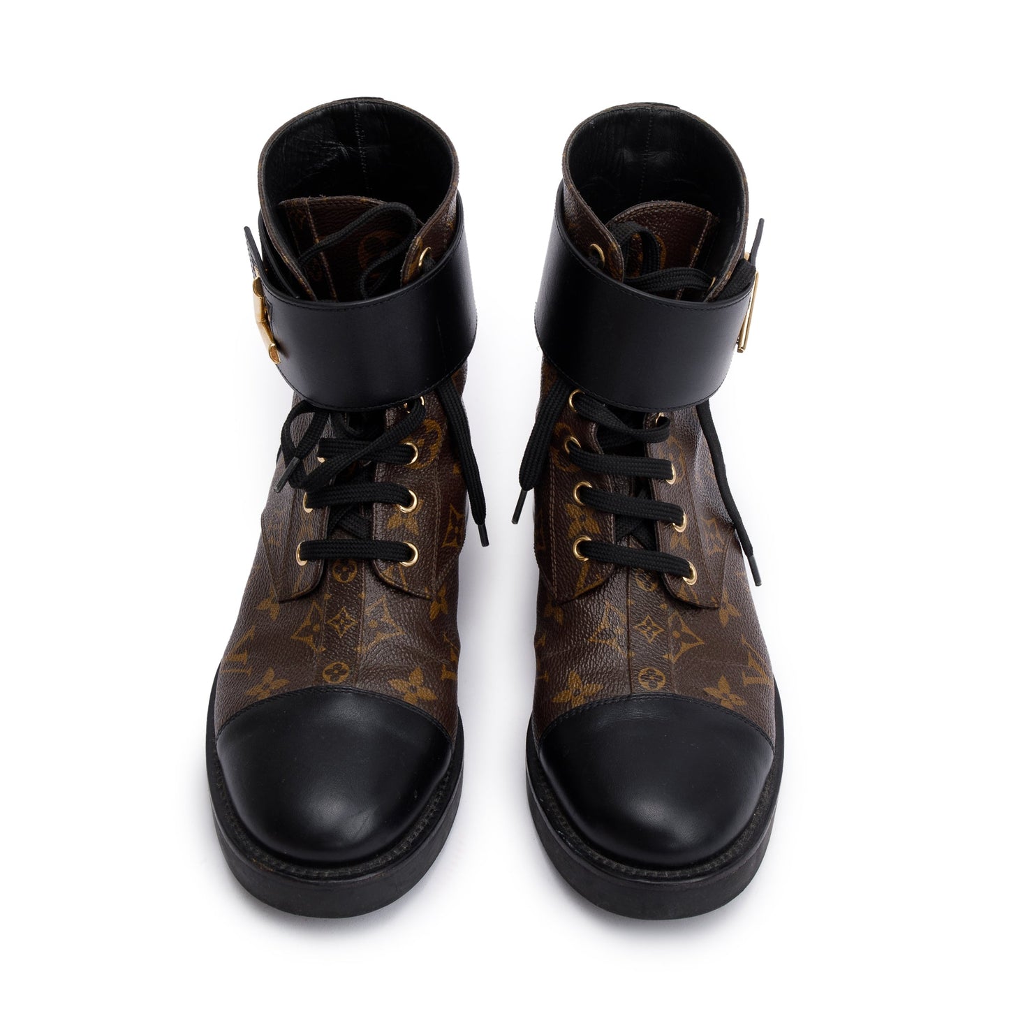 Louis Vuitton 2020 Monogram Black Leather Wonderland Flat Ranger Boots, Size 9