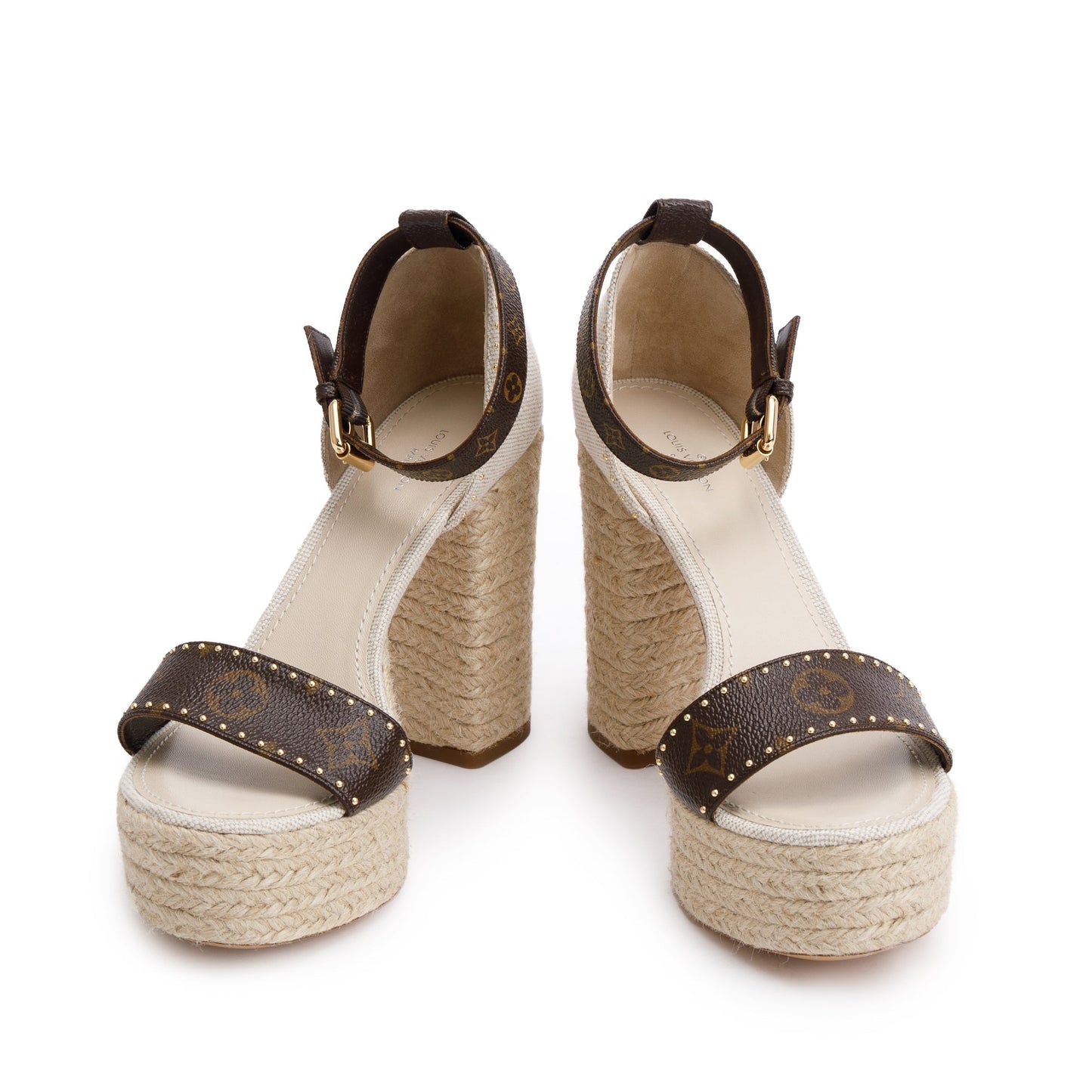 Louis Vuitton 2020 Monogram/Beige Canvas Coastline Wedge Espadrille Sandals, Size 39