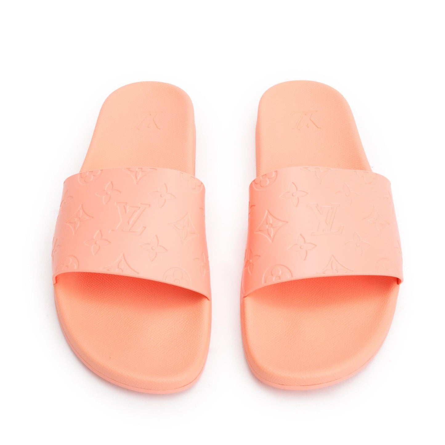 Louis Vuitton 2020 Peach Monogram Rubber Water Font Mule, Size 12