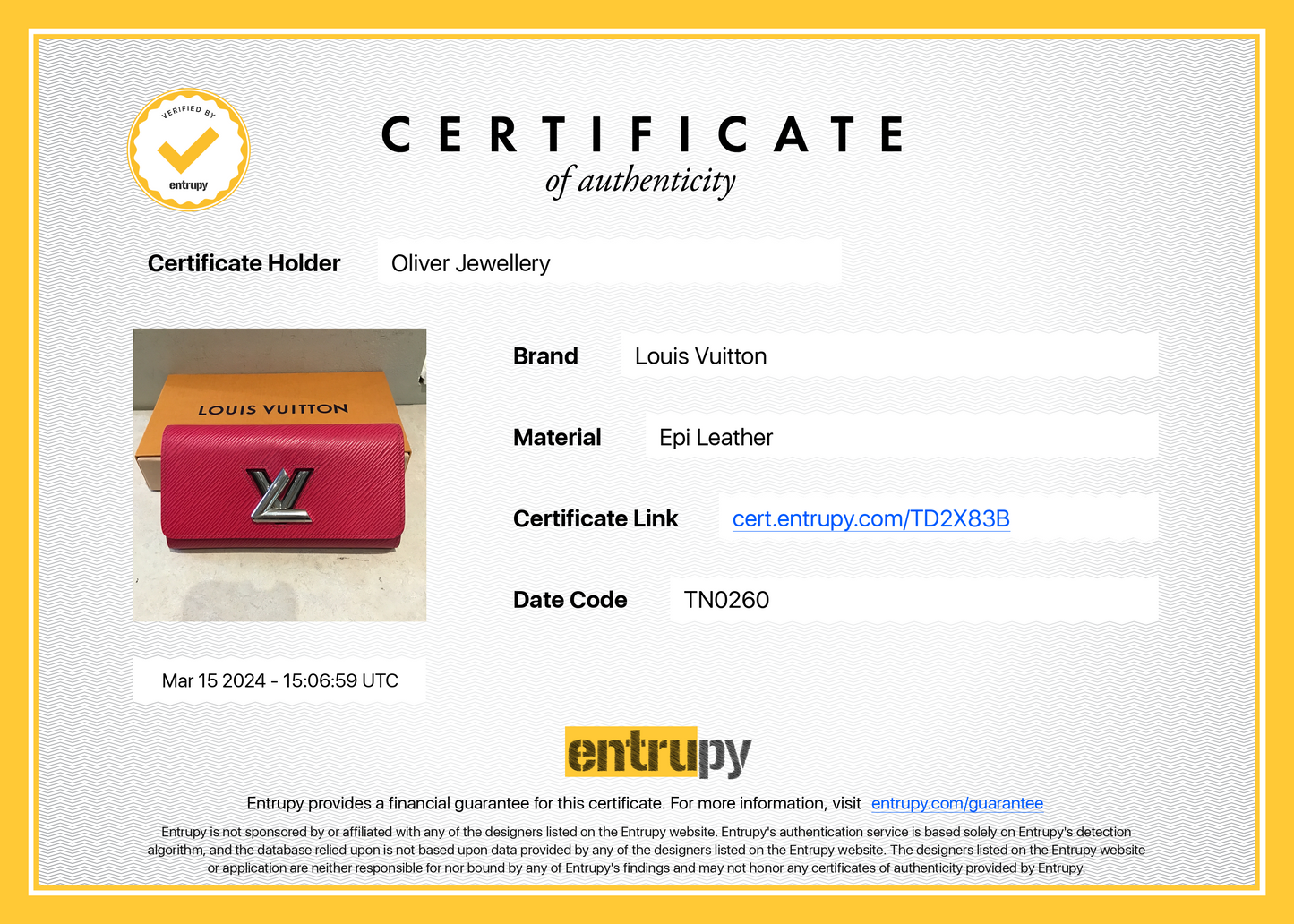 Louis Vuitton 2020 Pink Epi Leather Twist Wallet