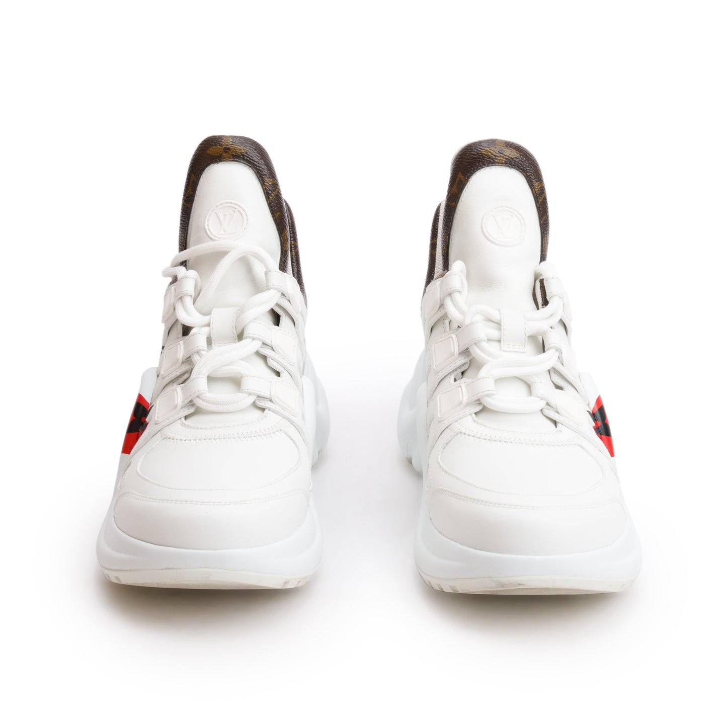 Louis Vuitton 2020 White Leather Monogram Trim LV Heart Archlight Sneakers, Size 37.5