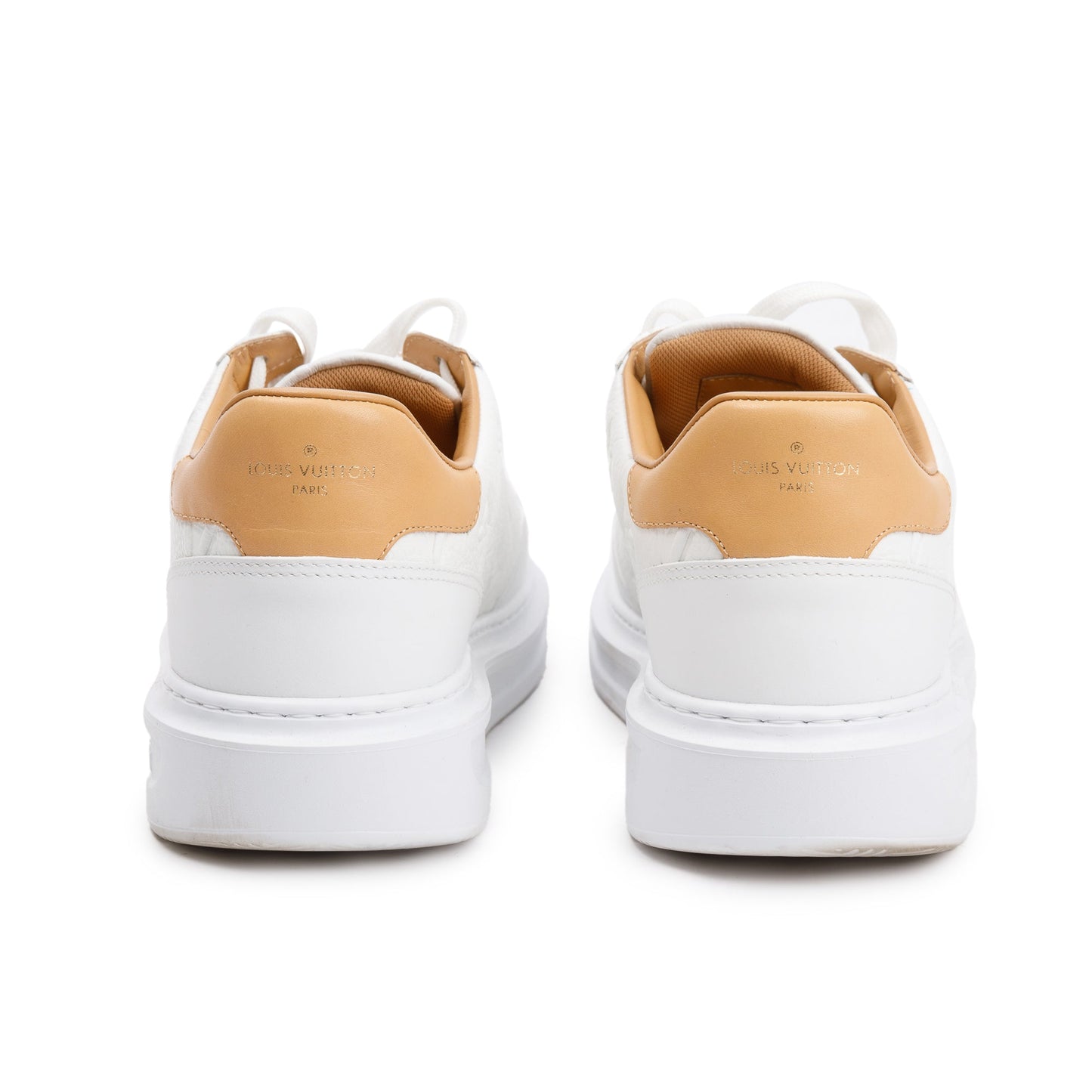 Louis Vuitton 2020 White Monogram Embosssed Leather Beverly Hills Sneakers, Size 6.5