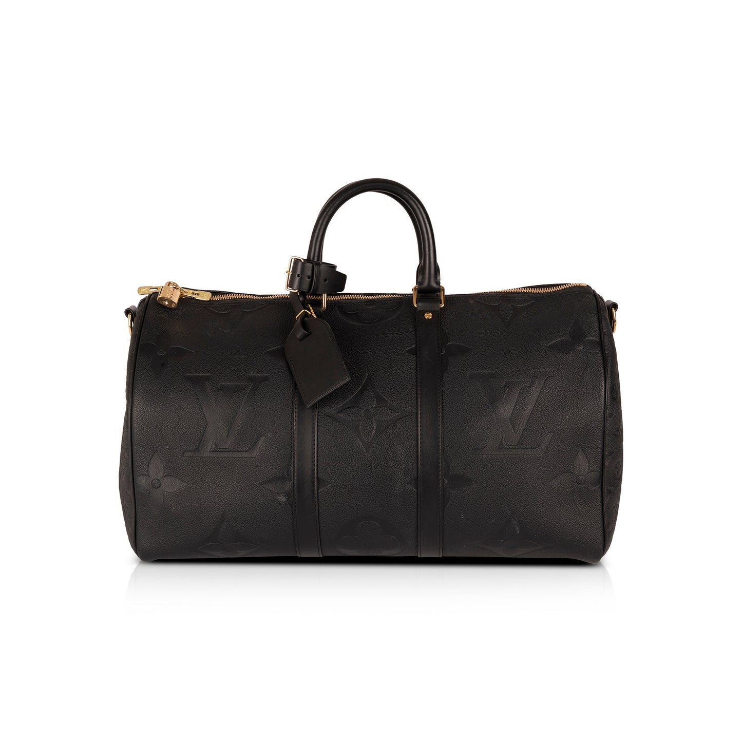 Louis Vuitton 2021 Black Monogram Empreinte Giant Leather Keepall Bandouliere 45