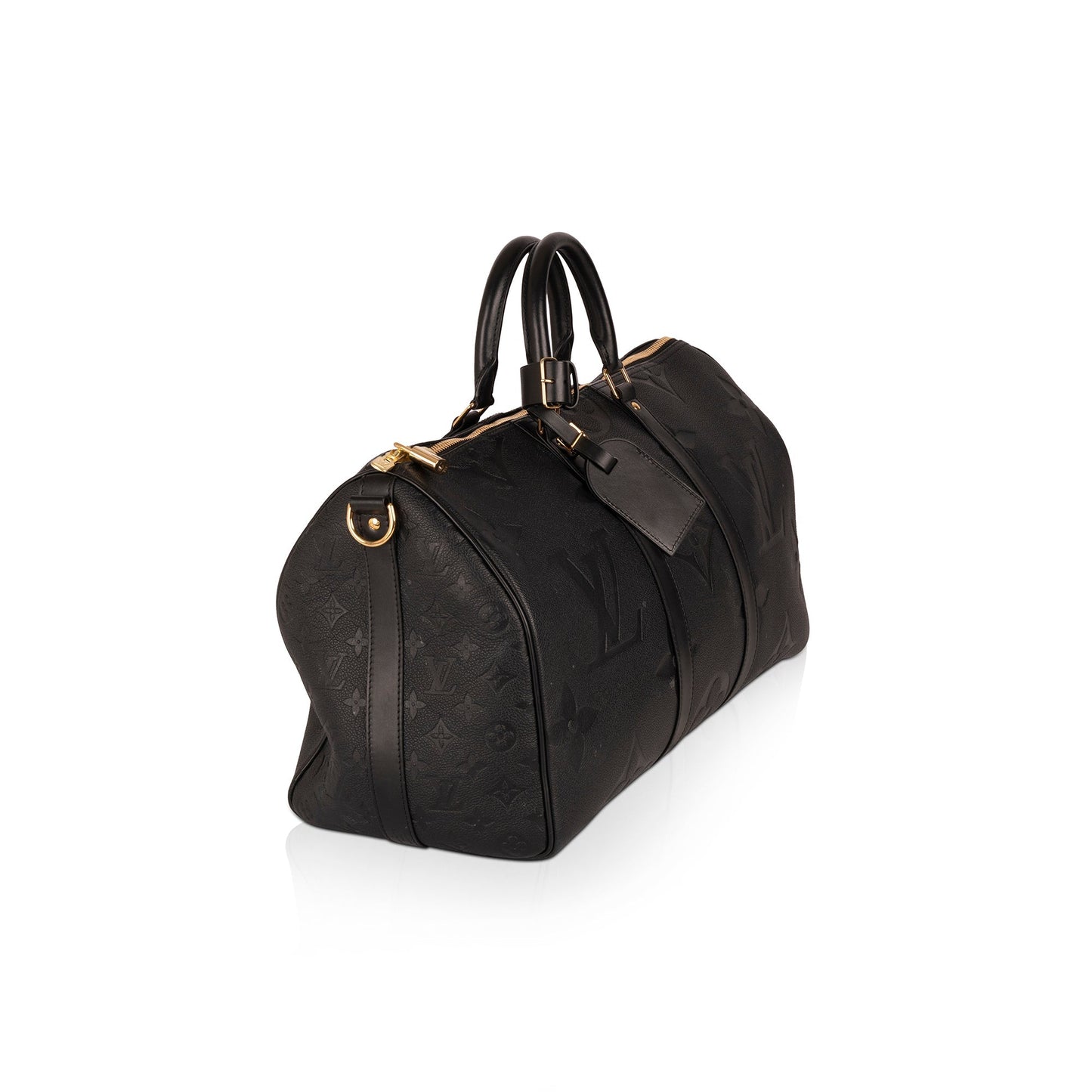 Louis Vuitton 2021 Black Monogram Empreinte Giant Leather Keepall Bandouliere 45