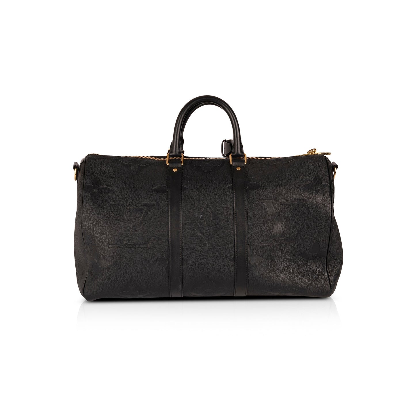 Louis Vuitton 2021 Black Monogram Empreinte Giant Leather Keepall Bandouliere 45