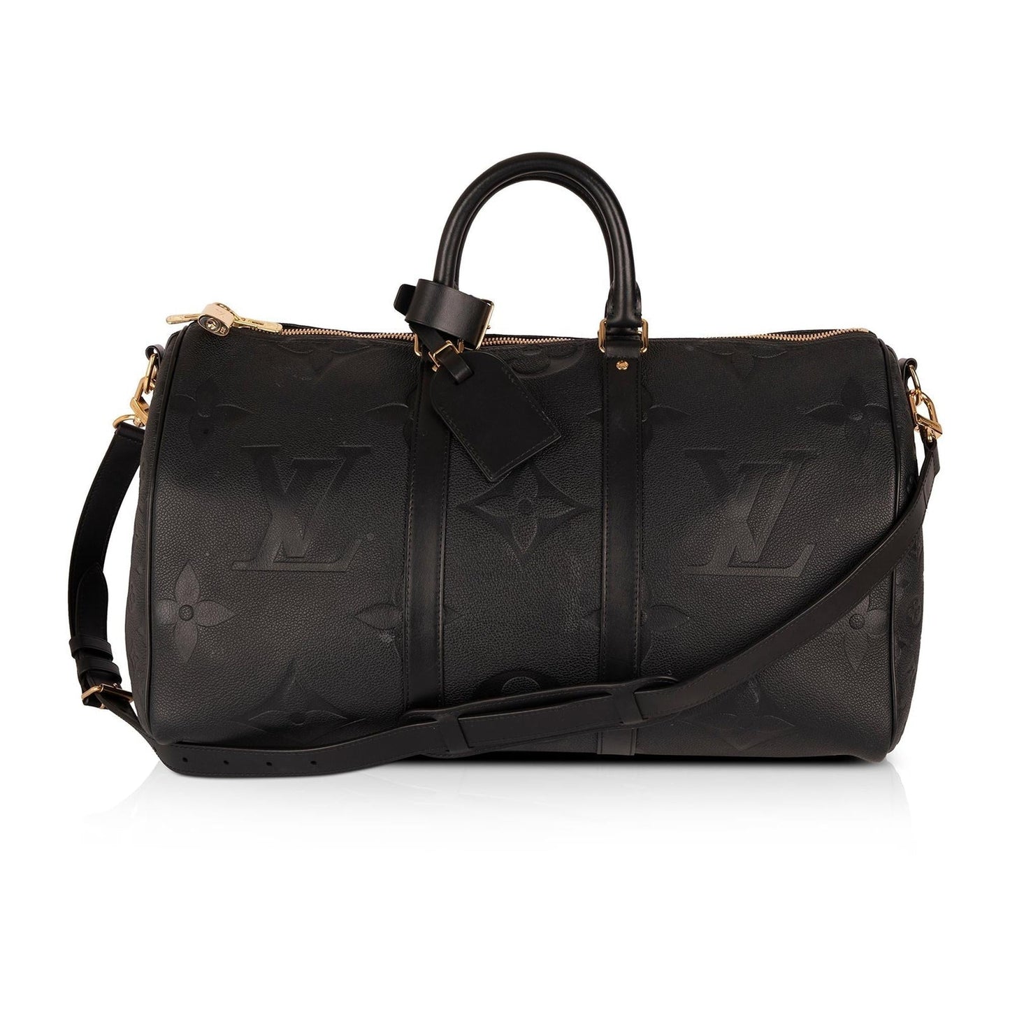Louis Vuitton 2021 Black Monogram Empreinte Giant Leather Keepall Bandouliere 45