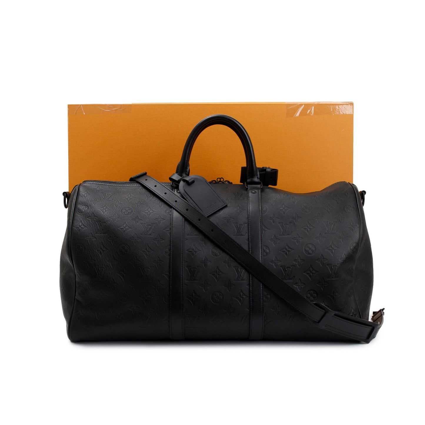 Louis Vuitton 2021 Black Monogram Shadow Embossed Keepall Bandouliere 50