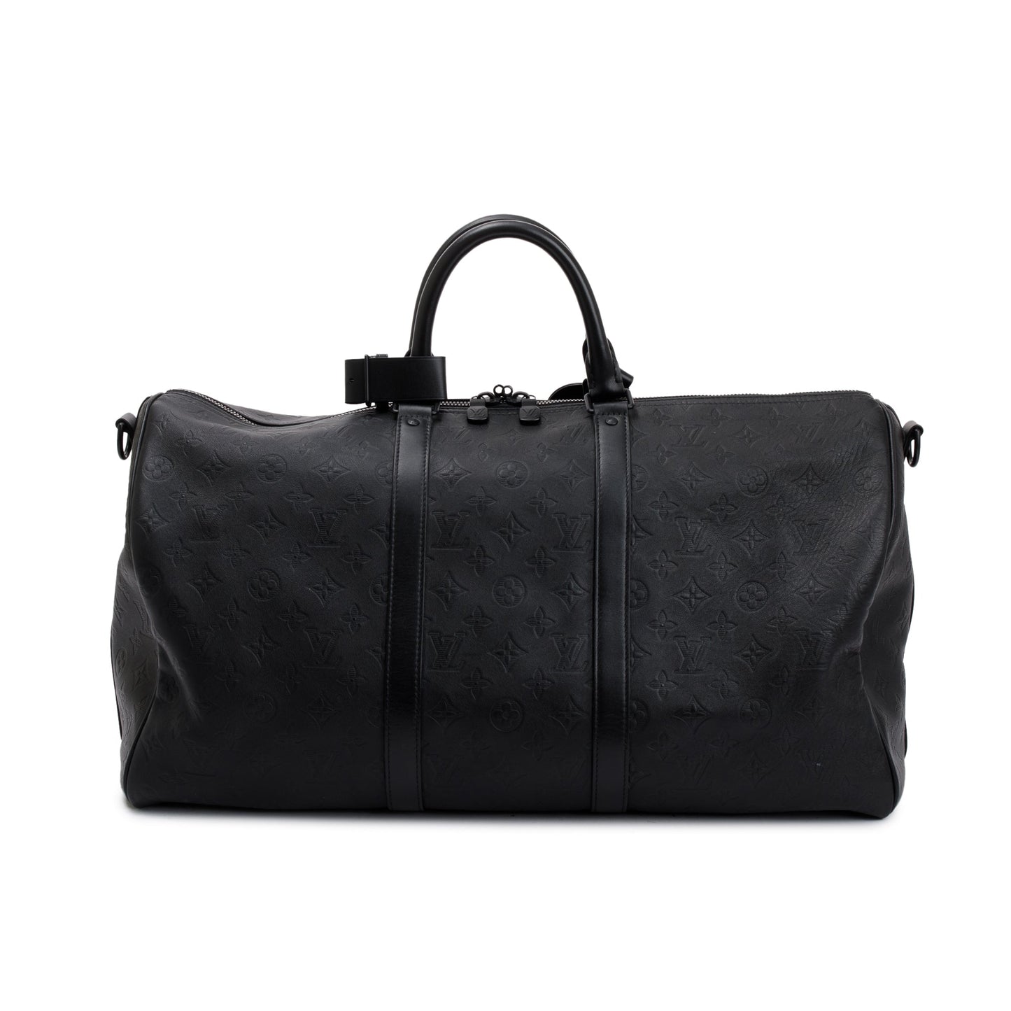 Louis Vuitton 2021 Black Monogram Shadow Embossed Keepall Bandouliere 50