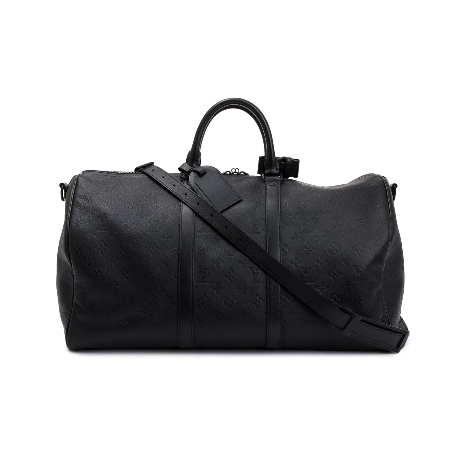 Louis Vuitton 2021 Black Monogram Shadow Embossed Keepall Bandouliere 50