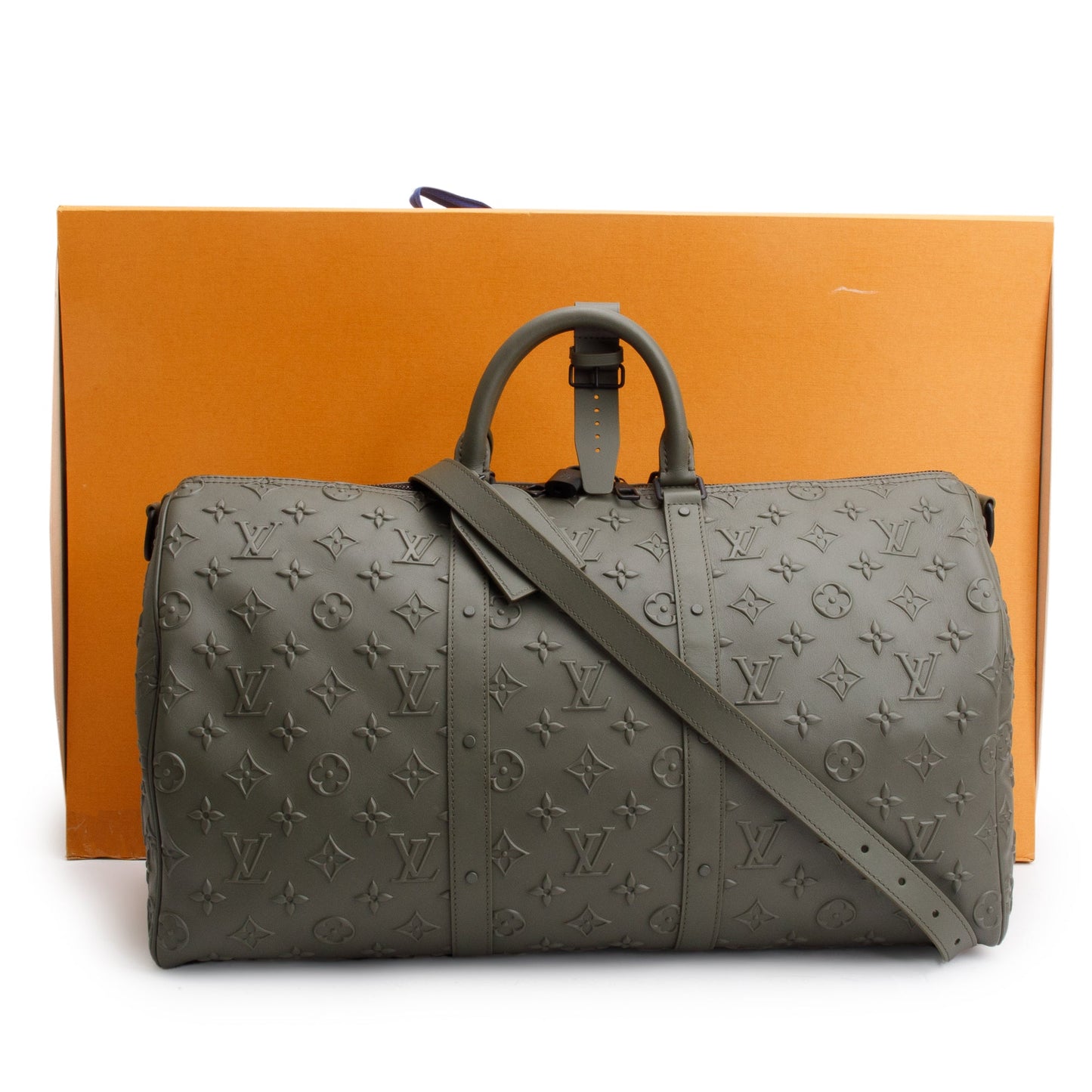 Louis Vuitton 2021 Khaki Monogram Seal Leather Keepall Bandouliere 50