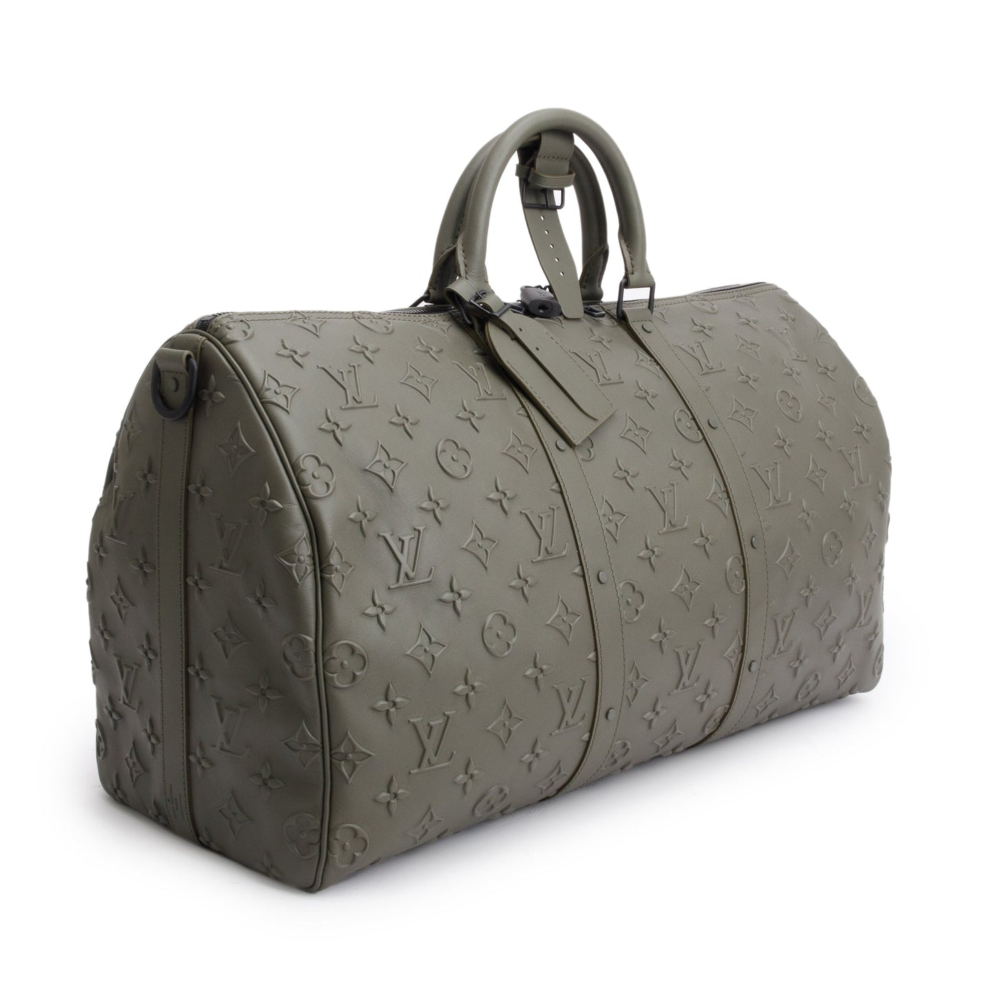 Louis Vuitton 2021 Khaki Monogram Seal Leather Keepall Bandouliere 50