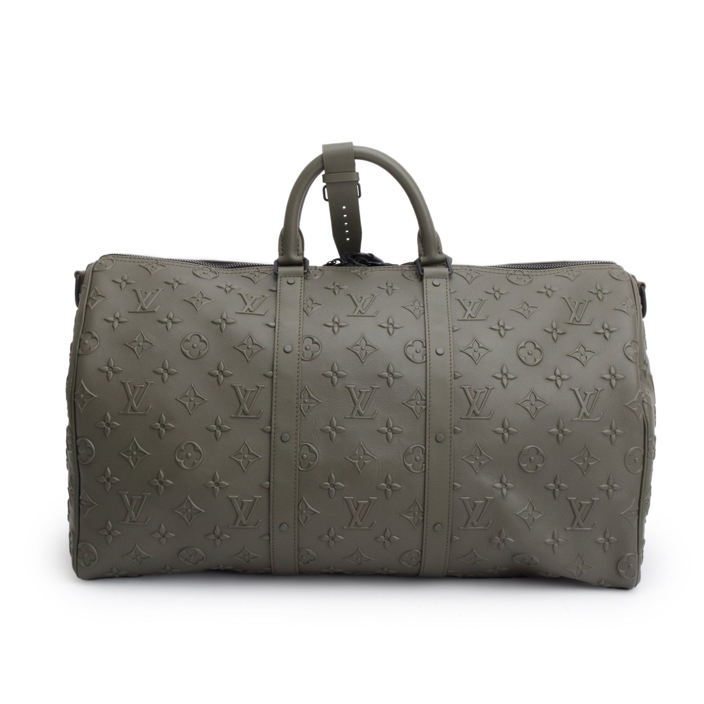 Louis Vuitton 2021 Khaki Monogram Seal Leather Keepall Bandouliere 50