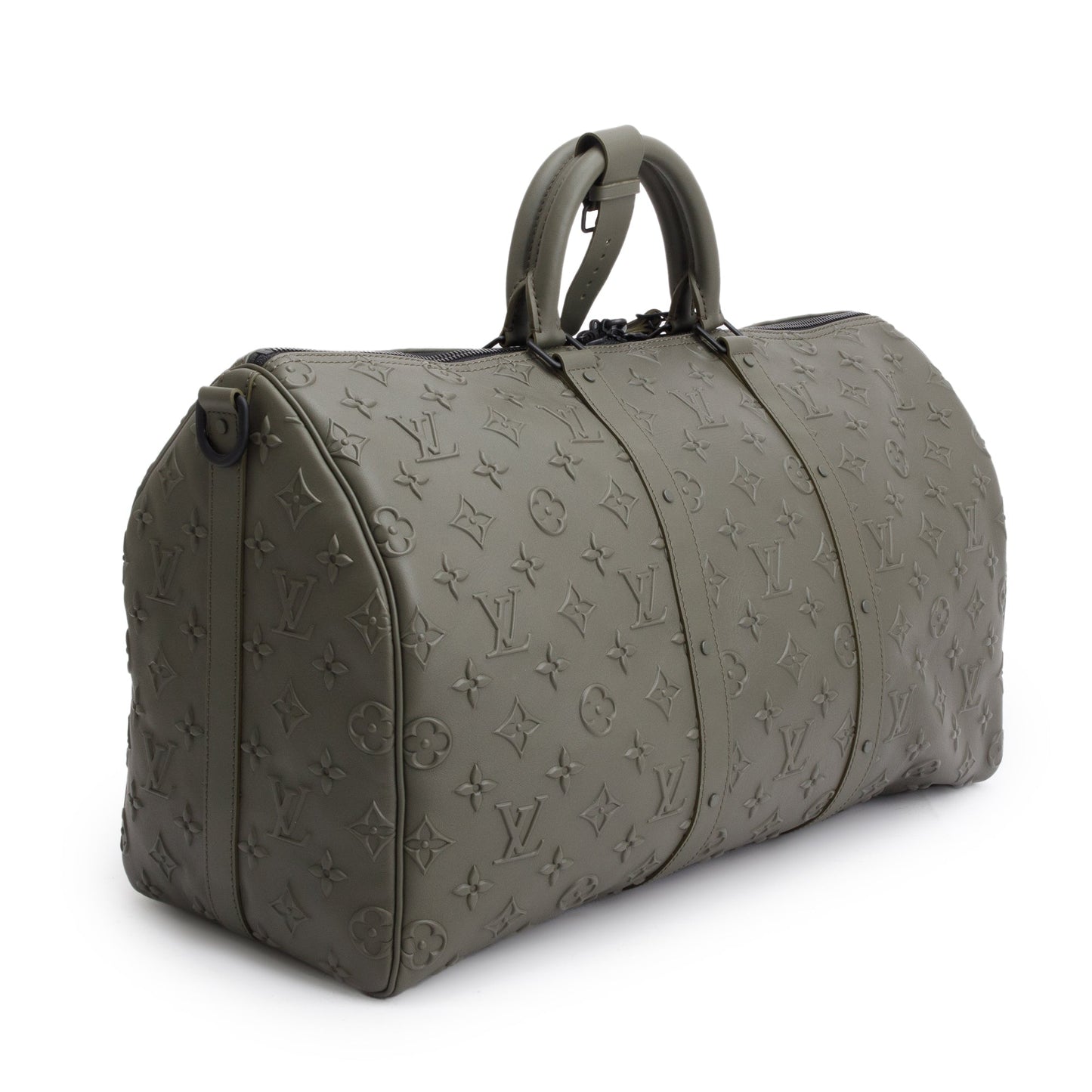 Louis Vuitton 2021 Khaki Monogram Seal Leather Keepall Bandouliere 50