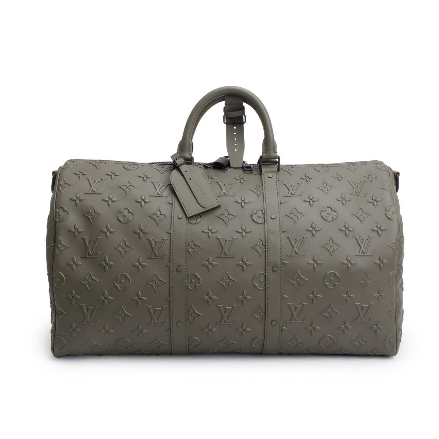 Louis Vuitton 2021 Khaki Monogram Seal Leather Keepall Bandouliere 50