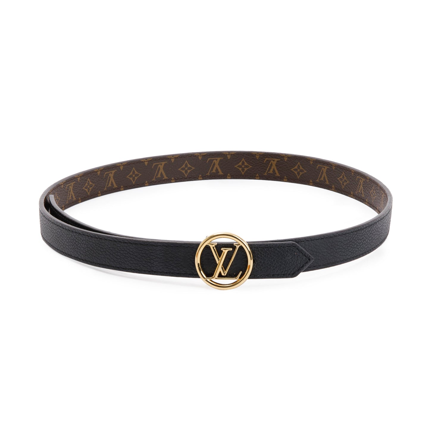 Louis Vuitton 2021 Monogram Canvas & Black Leather Circle LV 20 MM Reversible Belt, Size 75 30