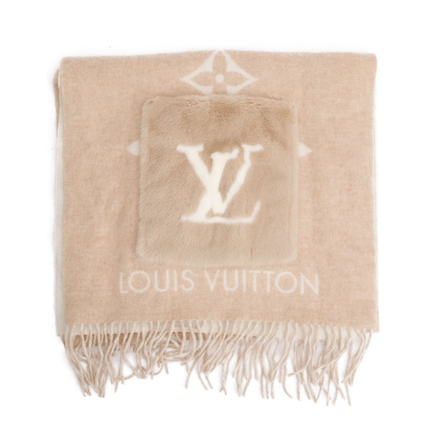 Louis Vuitton 2021 Neutral/Beige Cashmere Mink Fur Pocket Monogram Cold Reykjavik Scarf