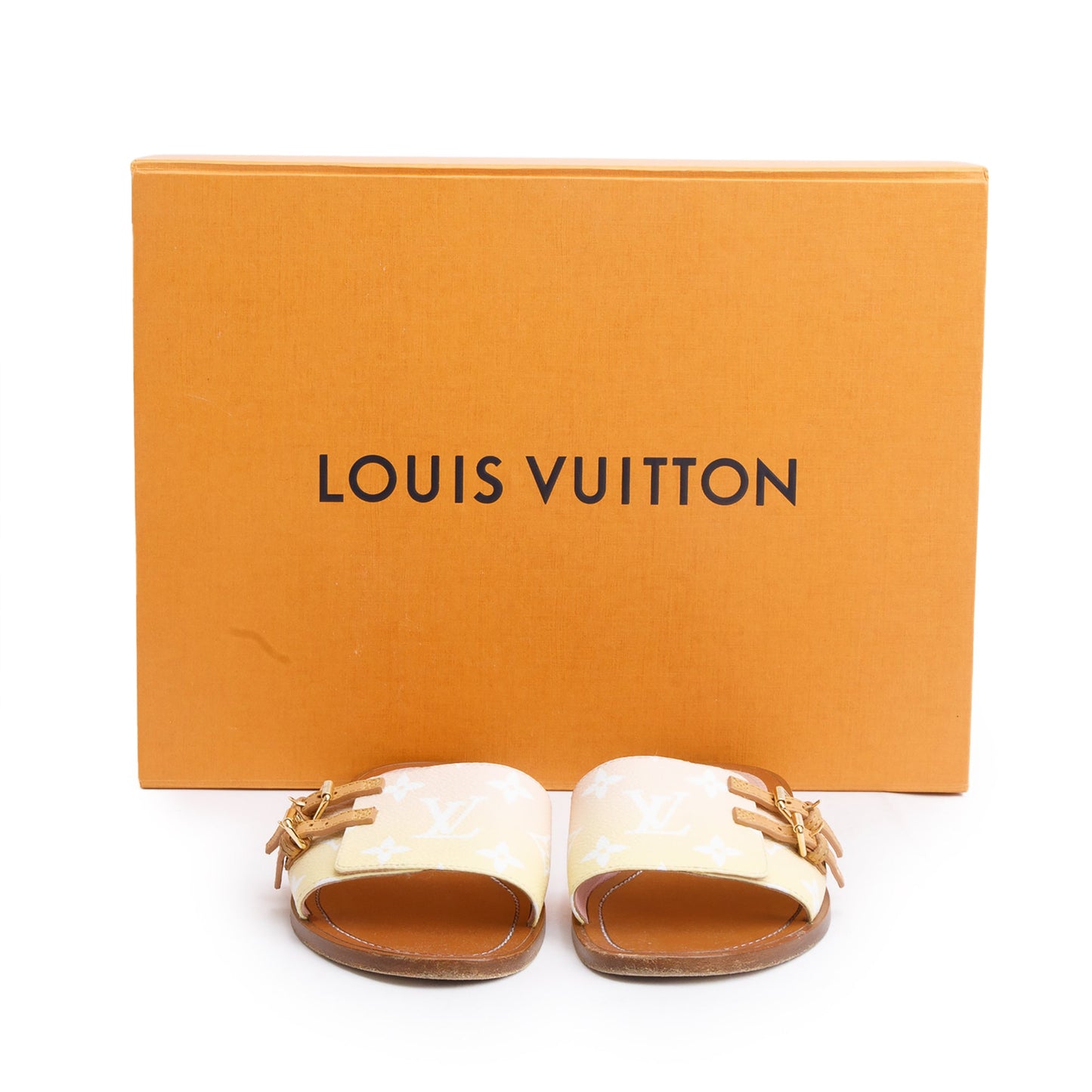Louis Vuitton 2021 Pink/Yellow Monogram By The Pool Lock it Flat Mule, Size 38
