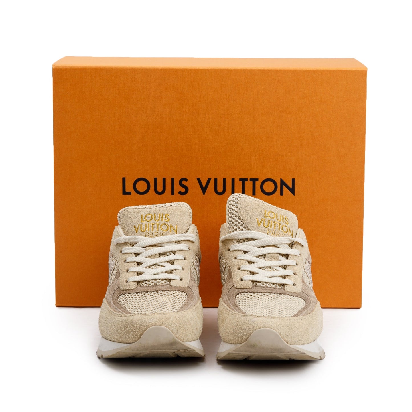 Louis Vuitton 2022 Beige Suede LV Trainer Sneakers, Size 7