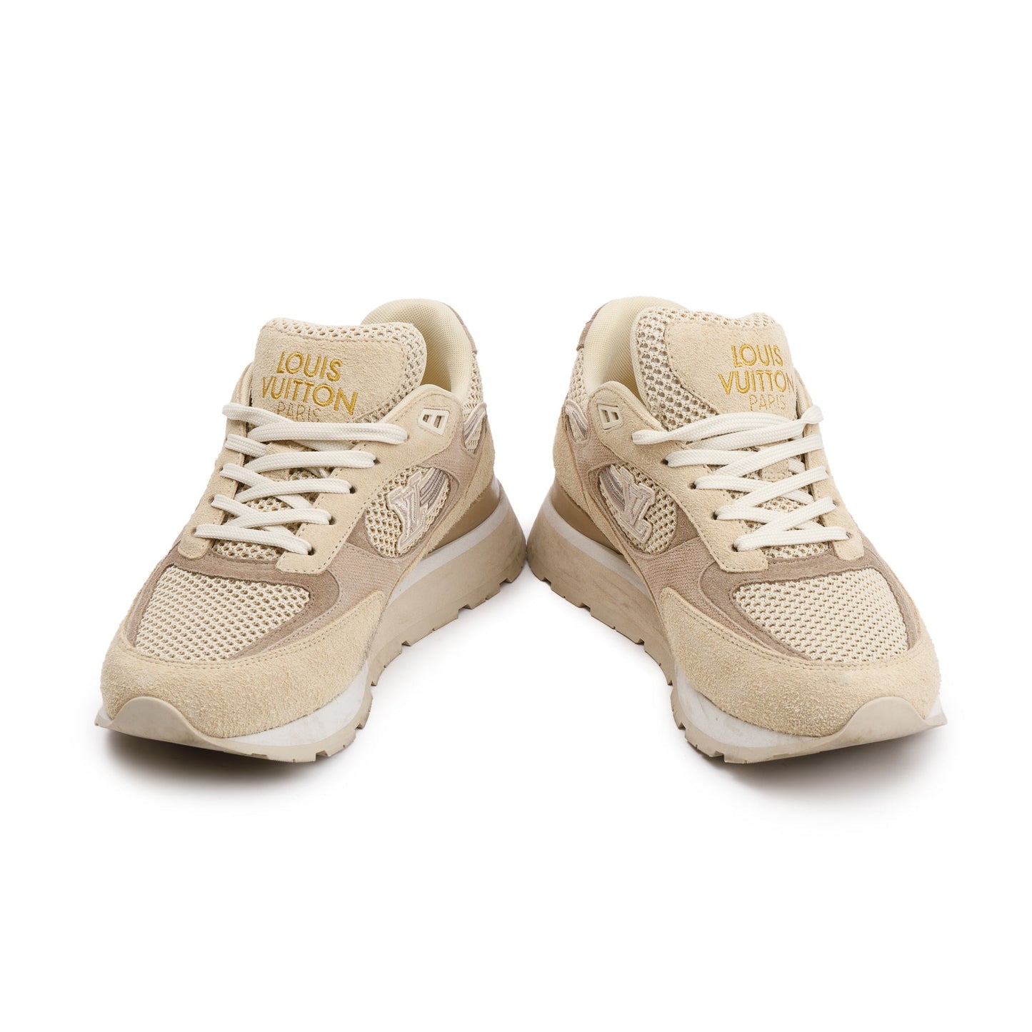 Louis Vuitton 2022 Beige Suede LV Trainer Sneakers, Size 7