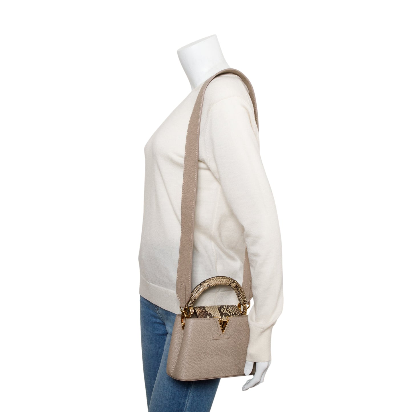Louis Vuitton 2022 Beige Taurillon Leather Python Trim Capucines Mini