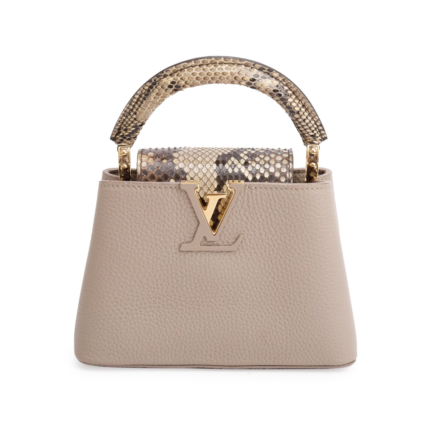 Louis Vuitton 2022 Beige Taurillon Leather Python Trim Capucines Mini