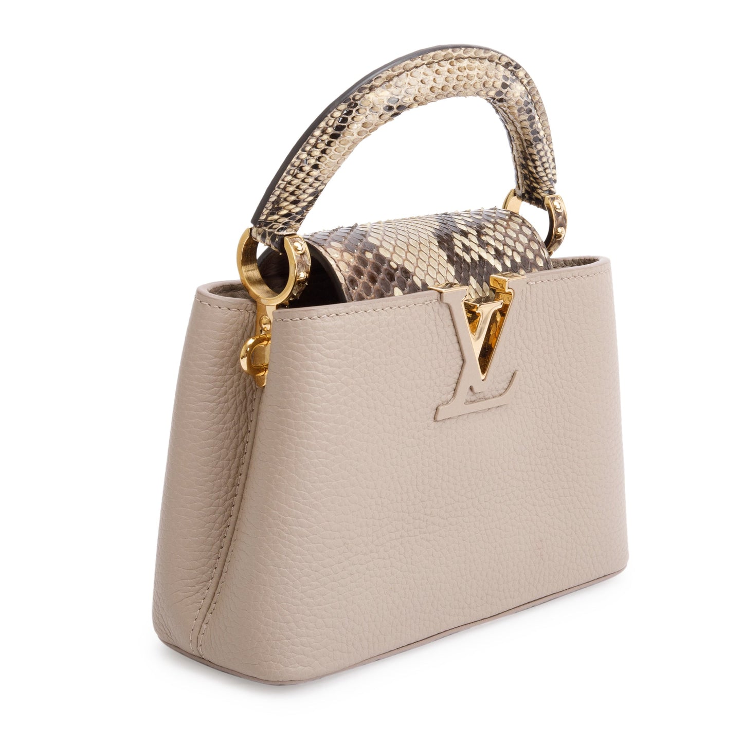 Louis Vuitton 2022 Beige Taurillon Leather Python Trim Capucines Mini
