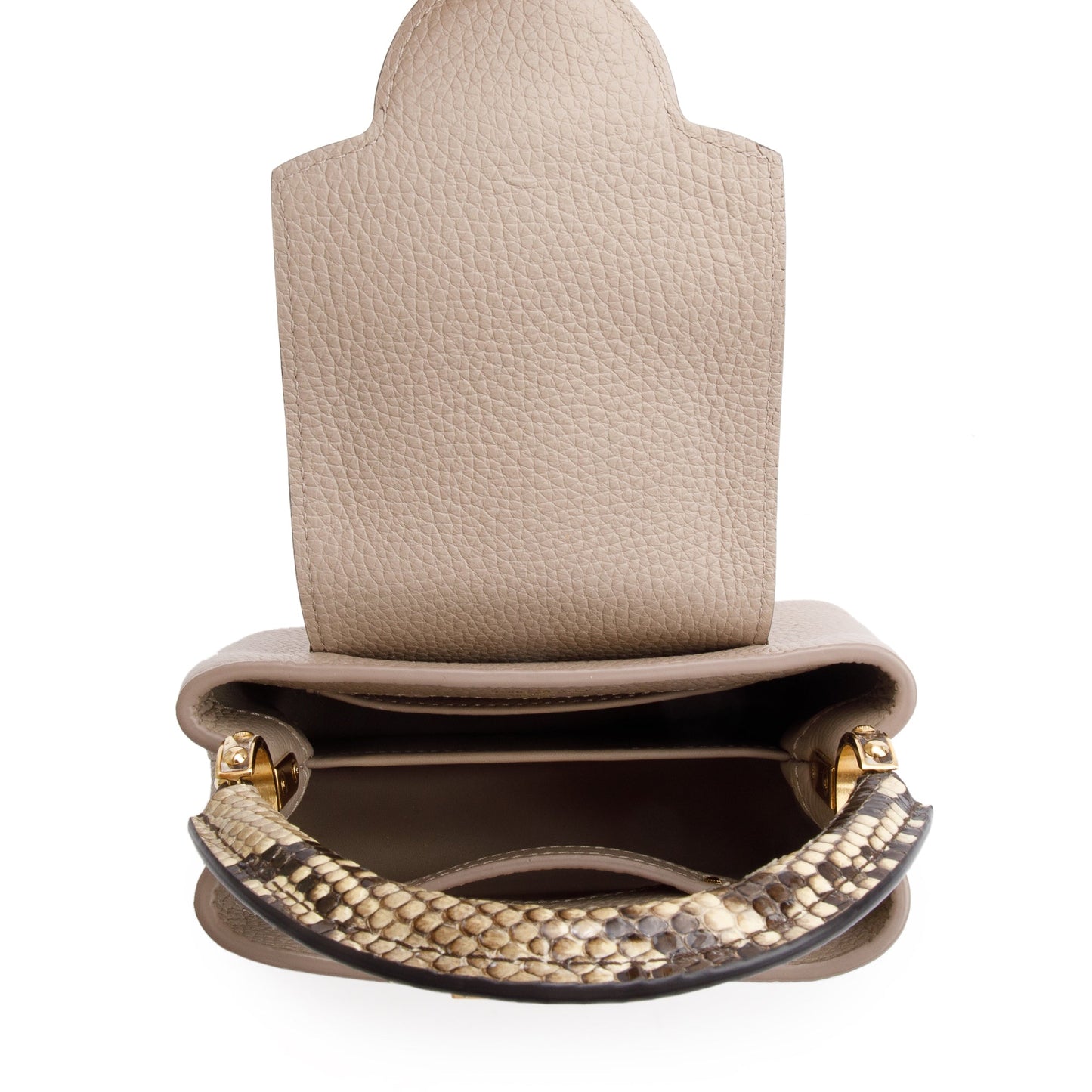 Louis Vuitton 2022 Beige Taurillon Leather Python Trim Capucines Mini