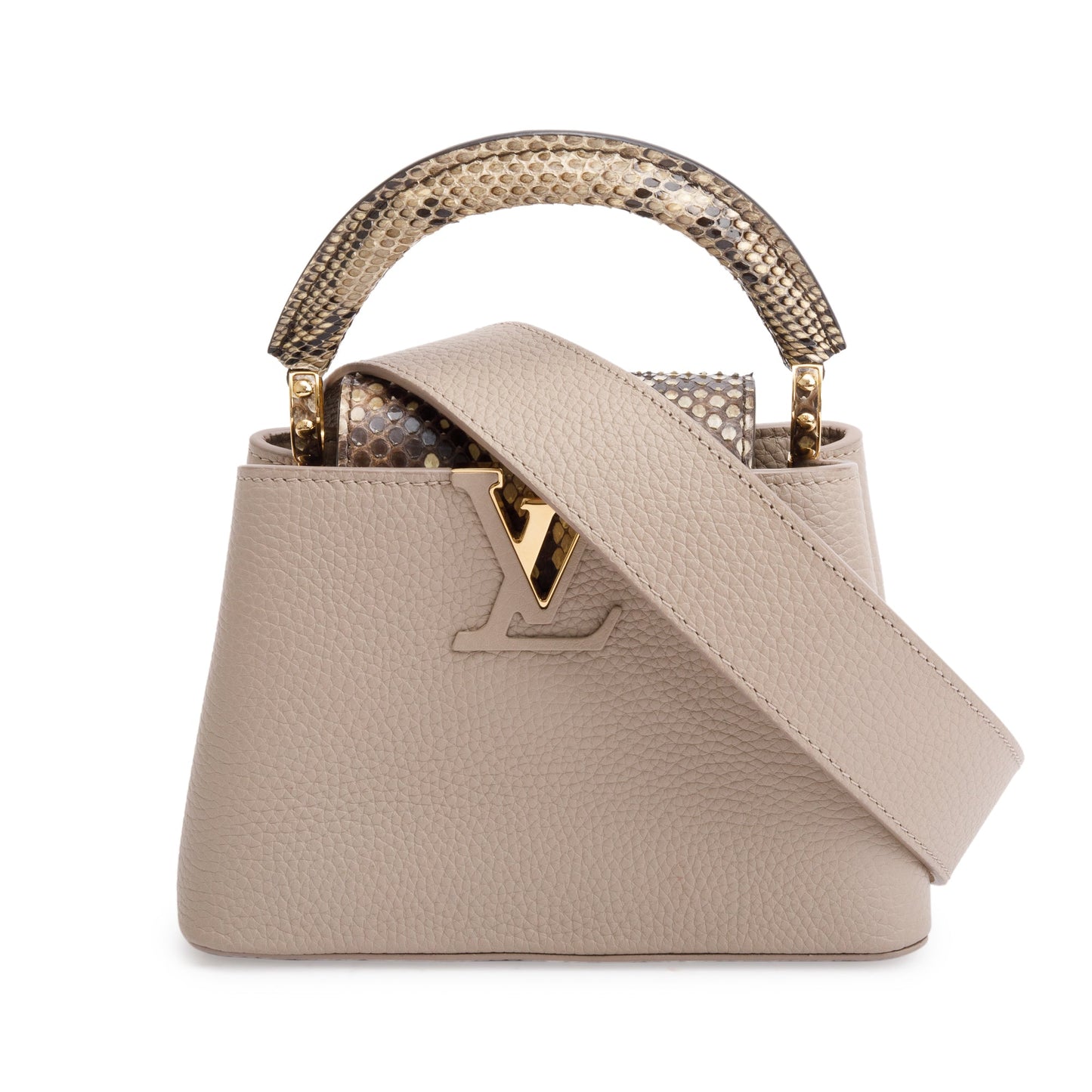 Louis Vuitton 2022 Beige Taurillon Leather Python Trim Capucines Mini