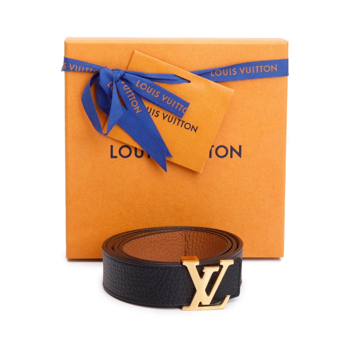 Louis Vuitton 2022 Black & Brown Taurillon Leather LV Initials 30 MM Reversible Belt 90 36