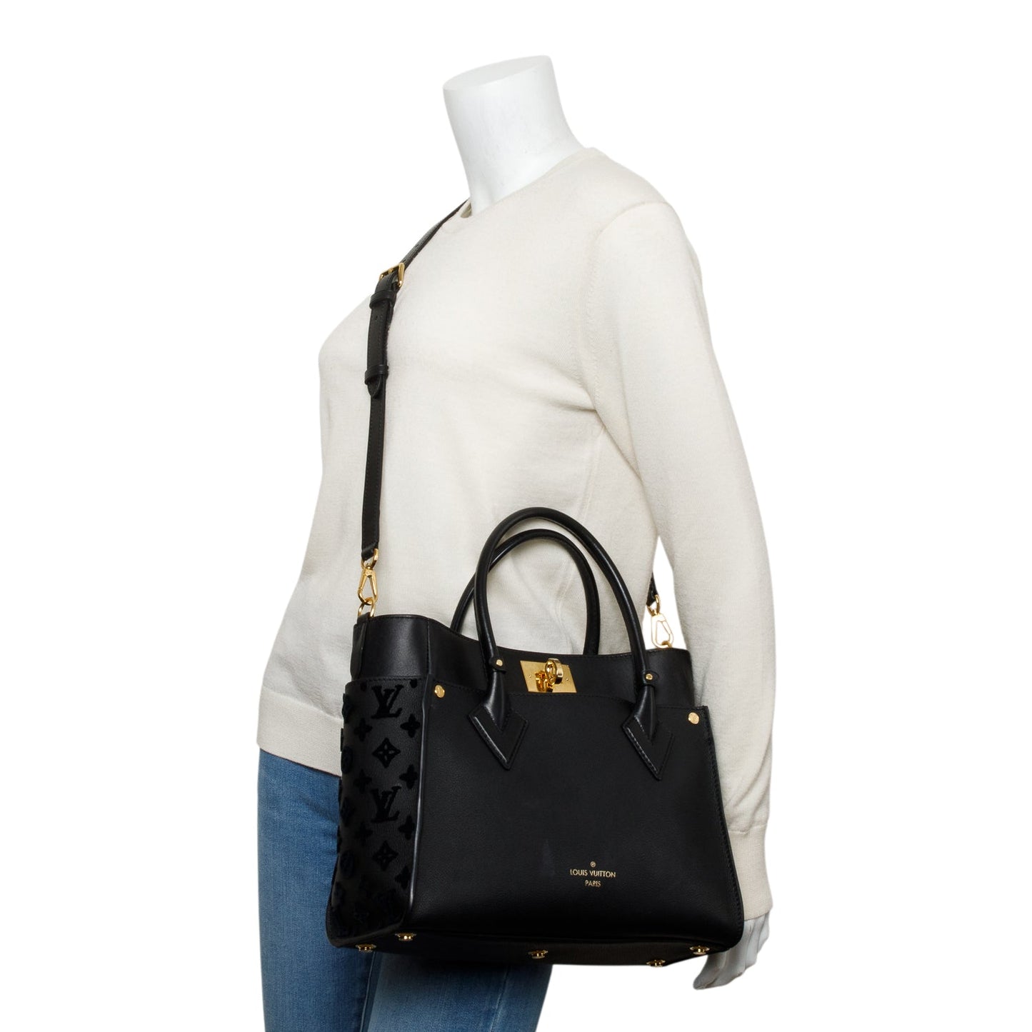 Louis Vuitton 2022 Black Calf Monogram Tufting On My Side MM Tote