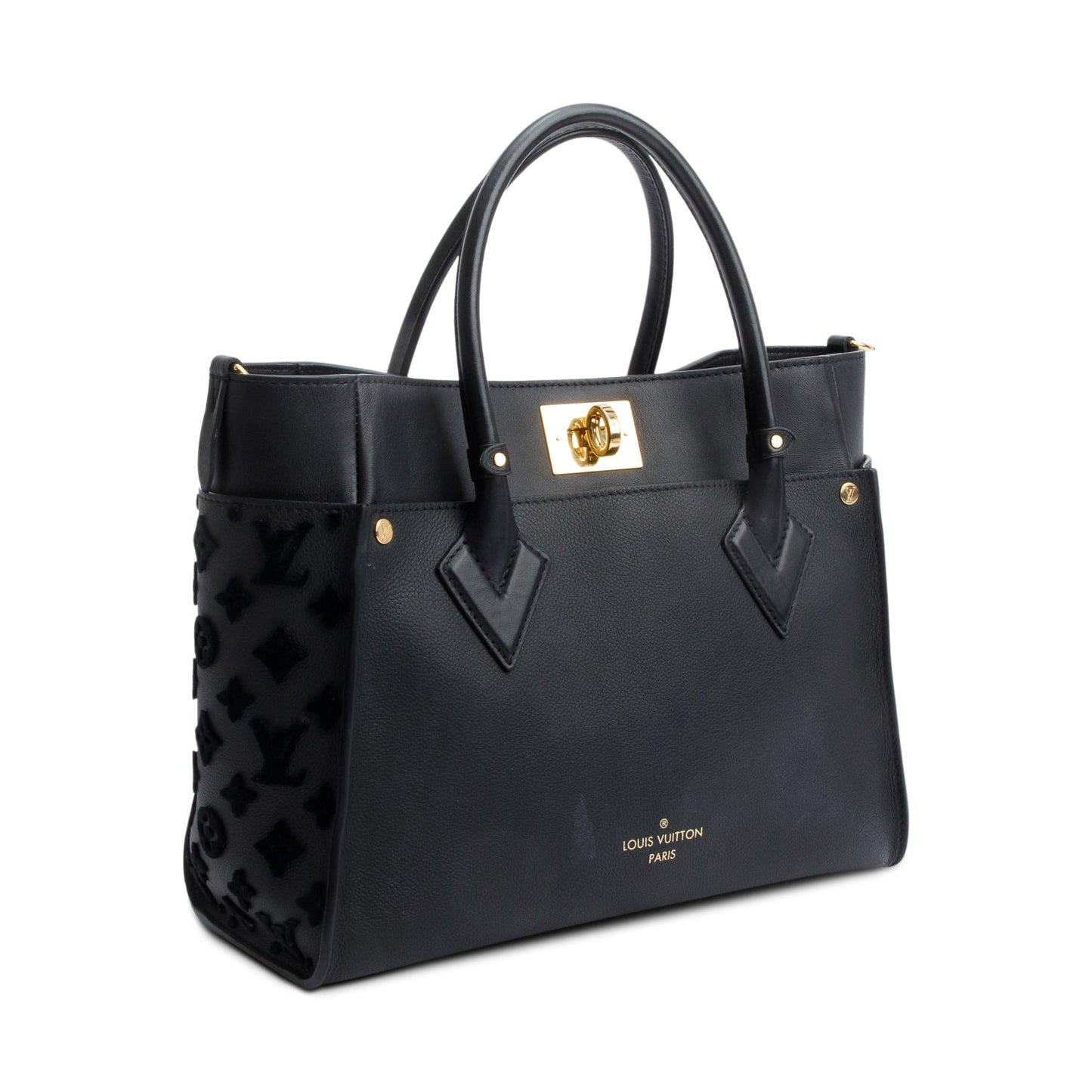 Louis Vuitton 2022 Black Calf Monogram Tufting On My Side MM Tote
