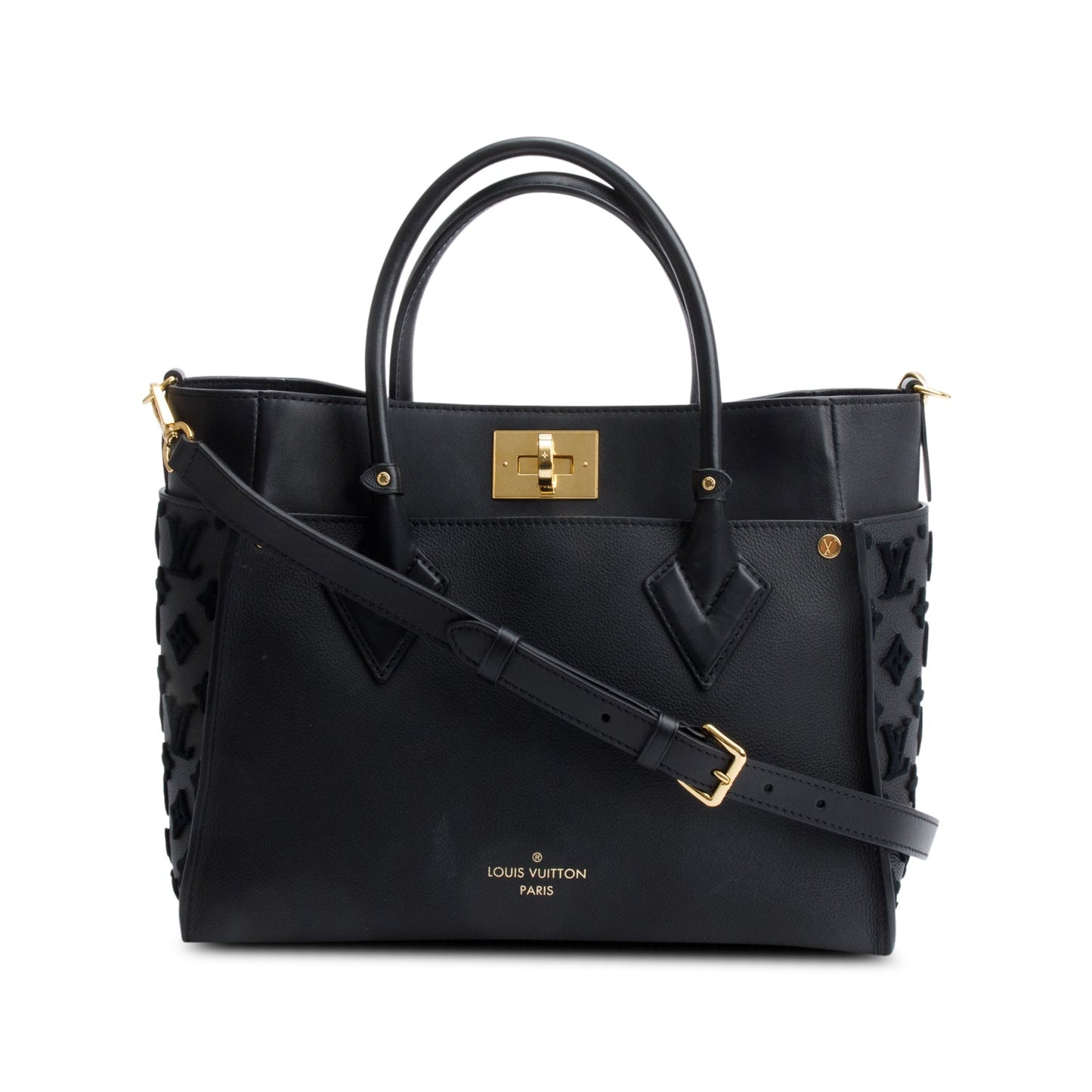 Louis Vuitton 2022 Black Calf Monogram Tufting On My Side MM Tote
