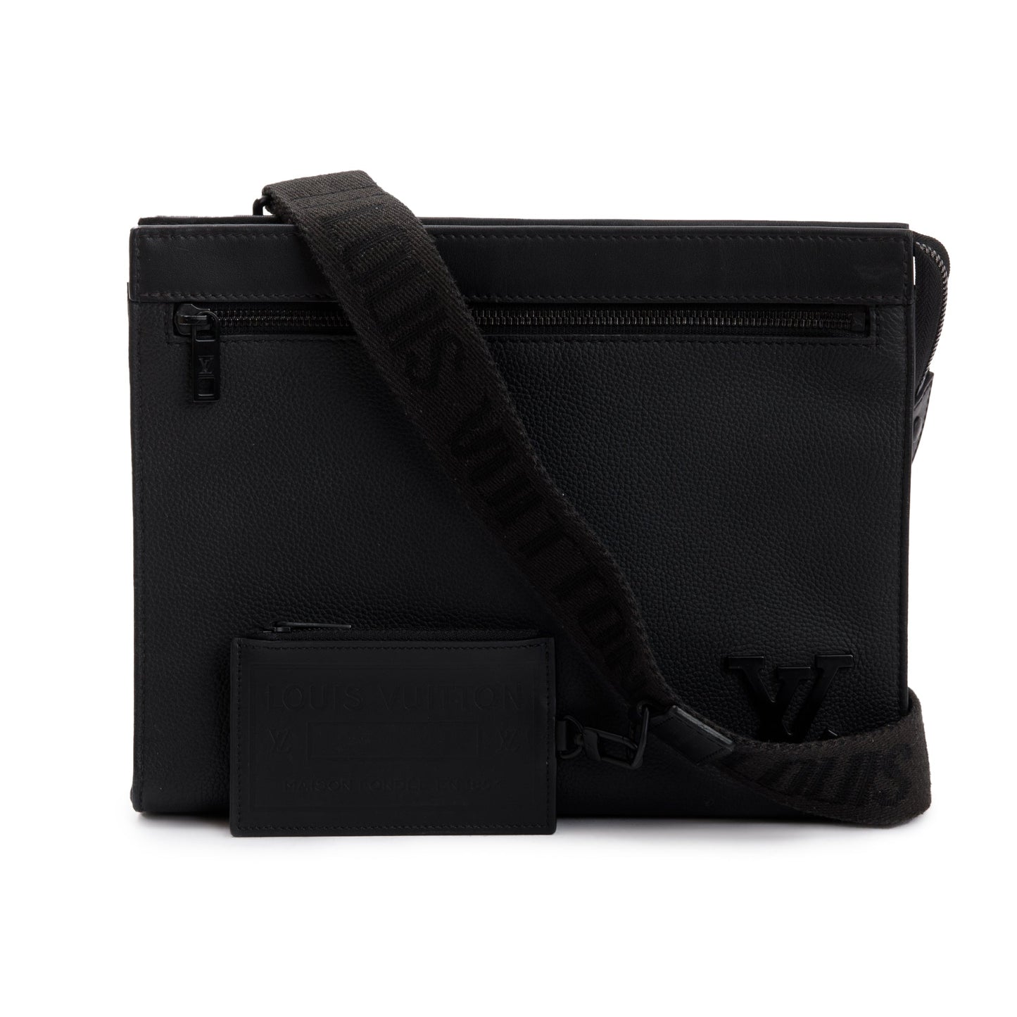 Louis Vuitton 2022 Black LV Aerogram Calfskin Leather Messenger Voyage