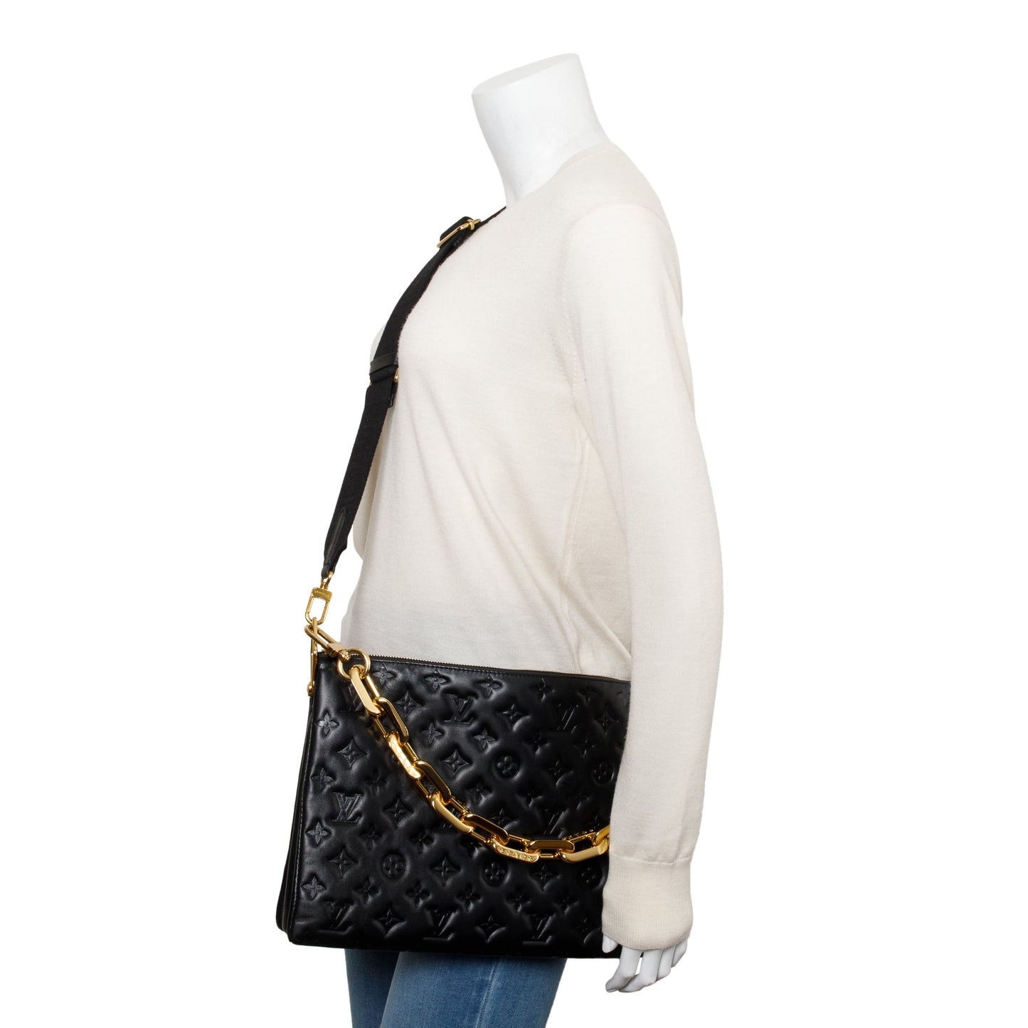 Louis Vuitton 2022 Black Monogram Embossed Lambskin Leather Coussin MM
