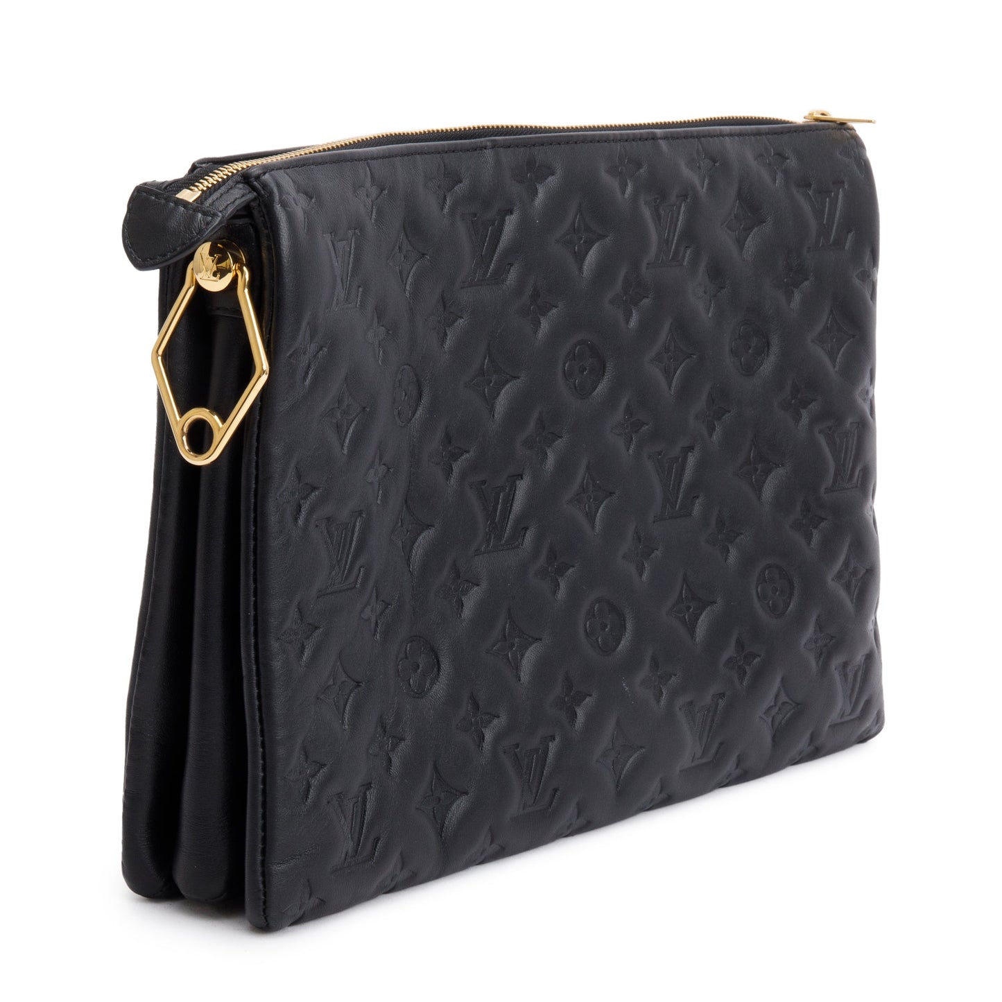 Louis Vuitton 2022 Black Monogram Embossed Lambskin Leather Coussin MM