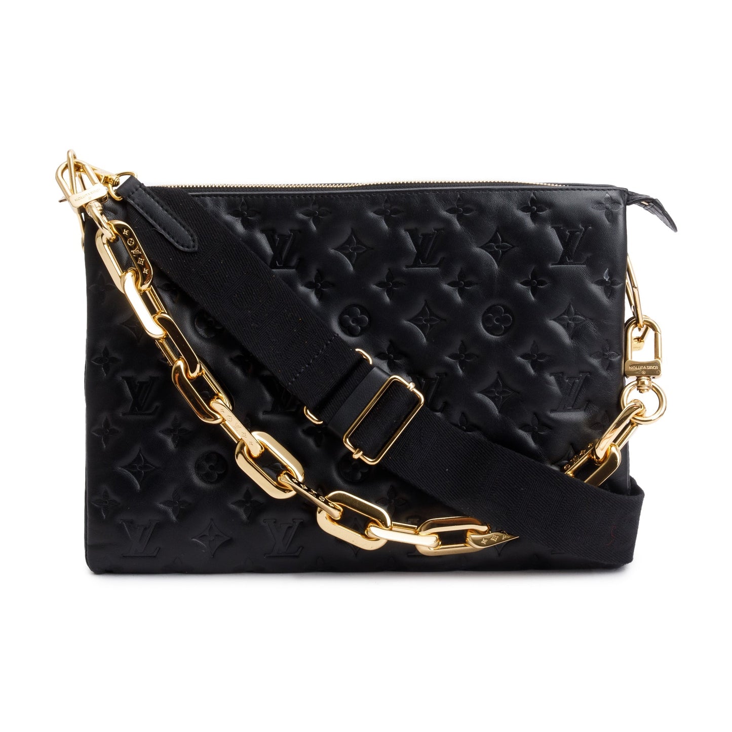 Louis Vuitton 2022 Black Monogram Embossed Lambskin Leather Coussin MM