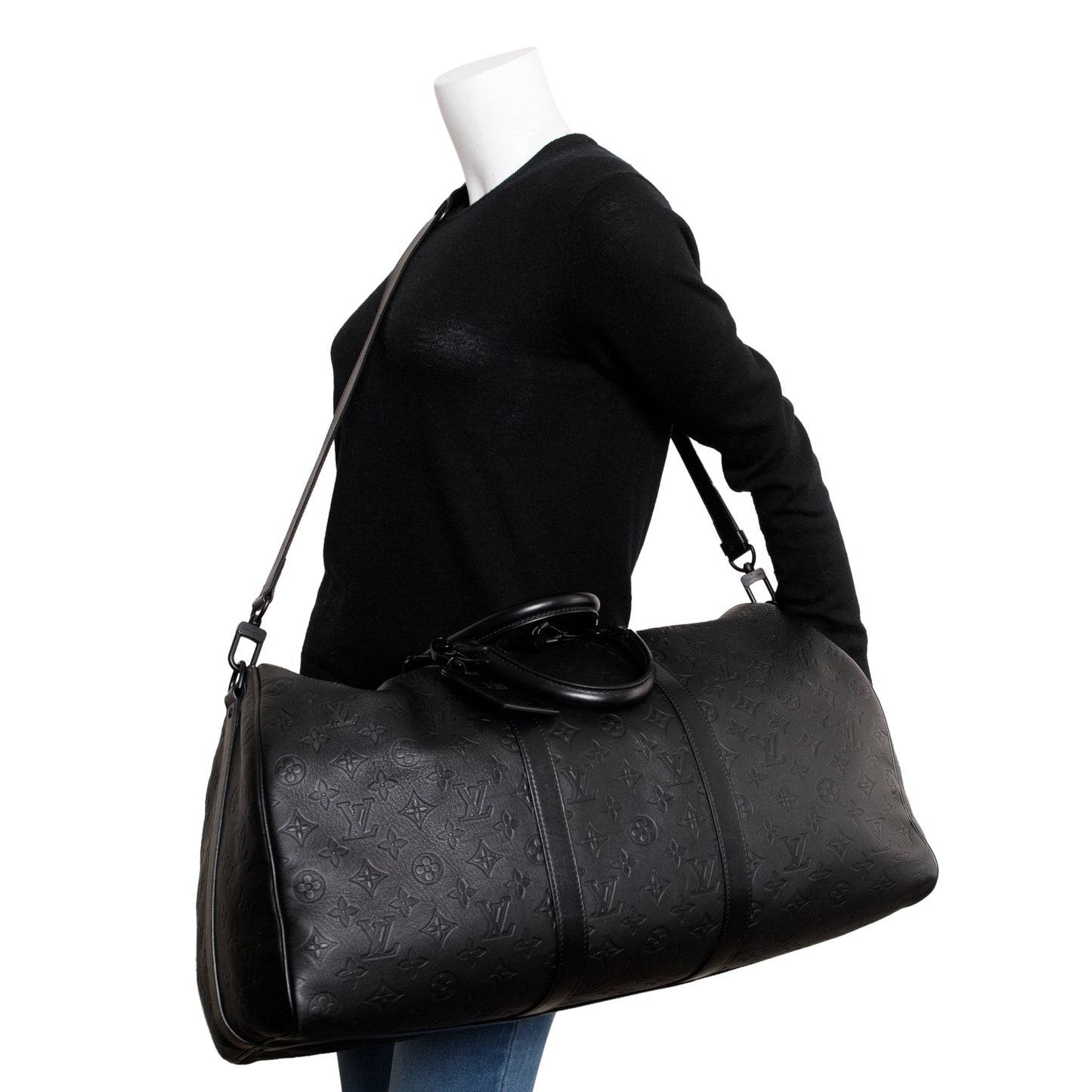 Louis Vuitton 2022 Black Monogram Shadow Embossed Keepall Bandouliere 50