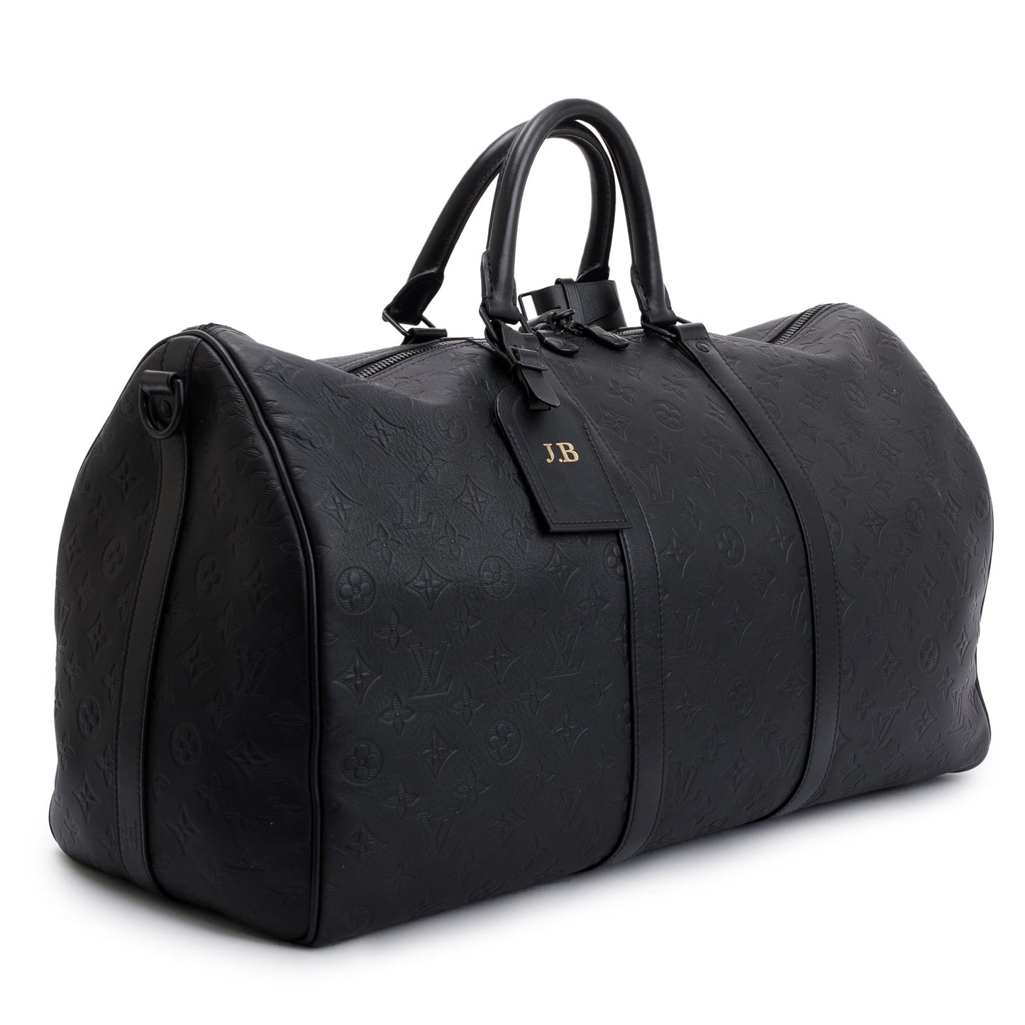 Louis Vuitton 2022 Black Monogram Shadow Embossed Keepall Bandouliere 50