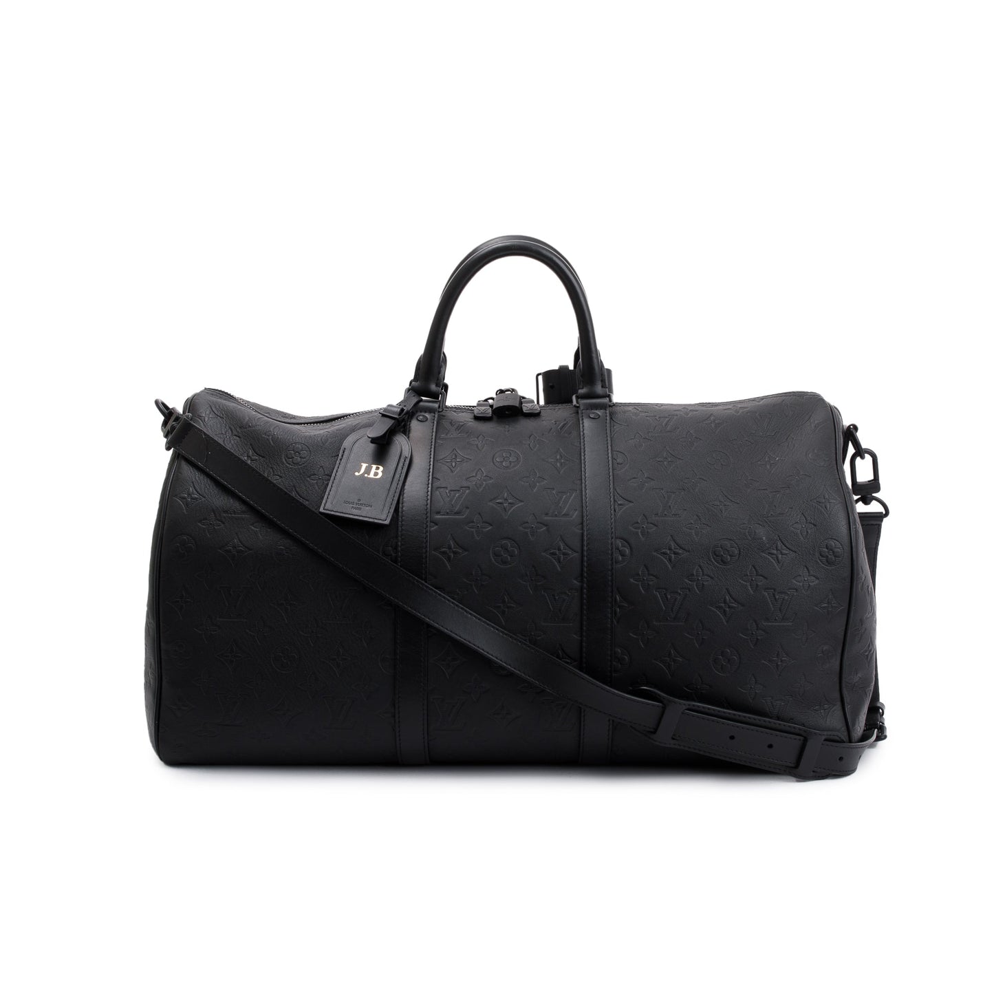 Louis Vuitton 2022 Black Monogram Shadow Embossed Keepall Bandouliere 50