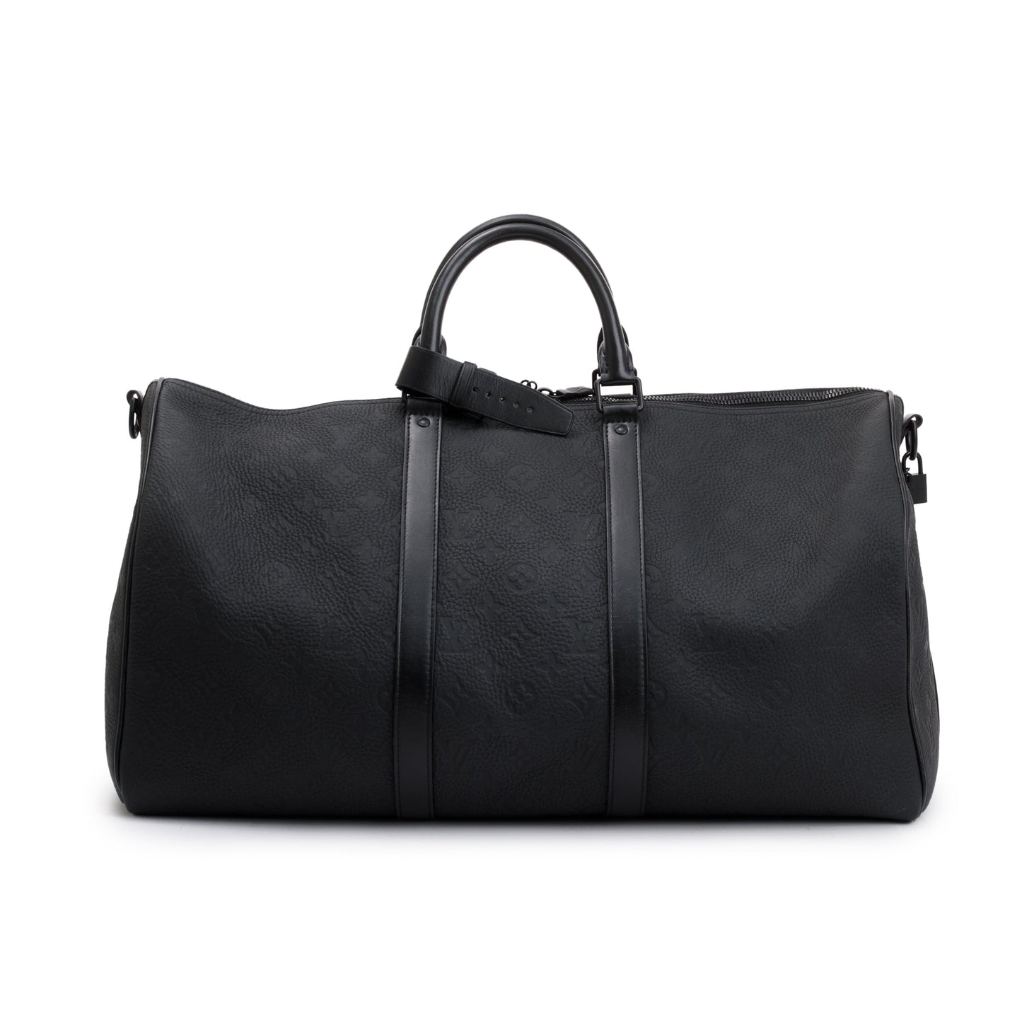 Louis Vuitton 2022 Black Taurillon Monogram Embossed Leather Keepall Bandouliere 50